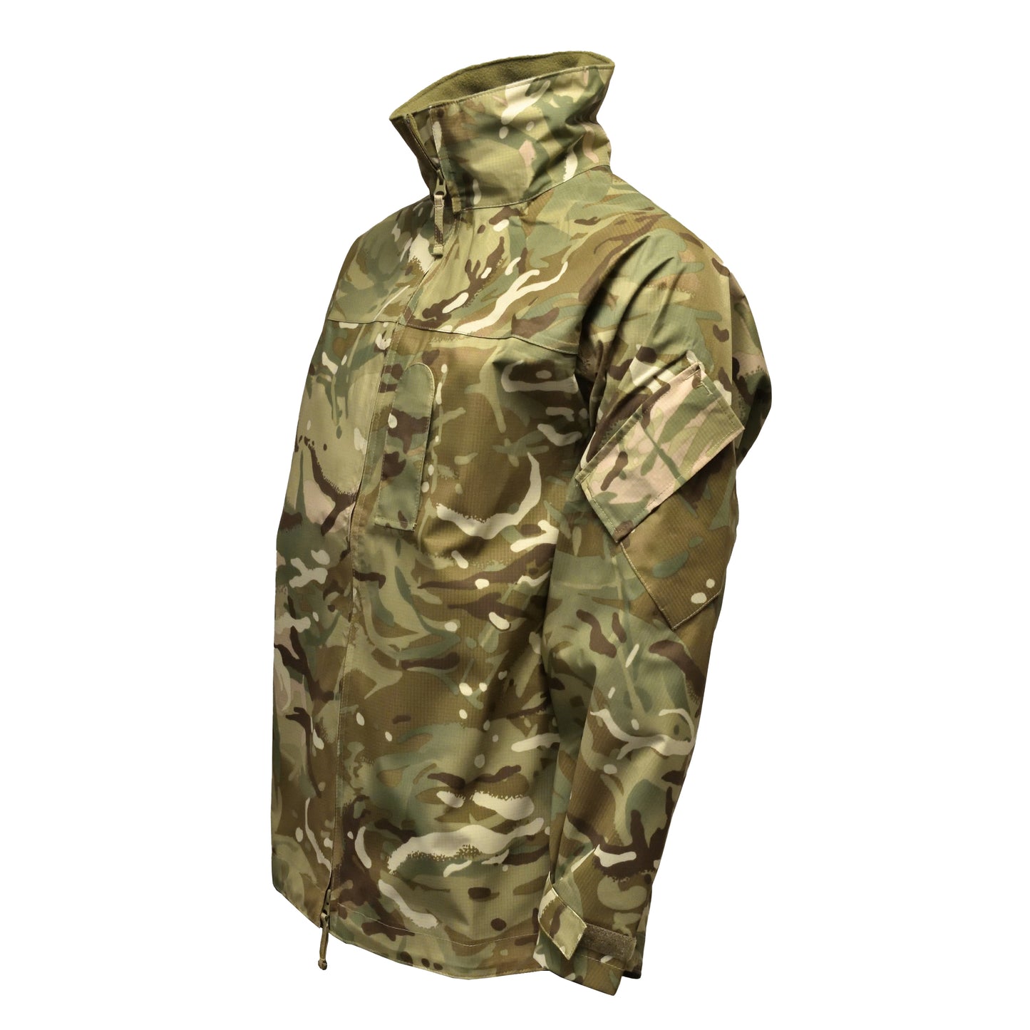 Angled front left view of MVP Jacket in MTP camouflage.