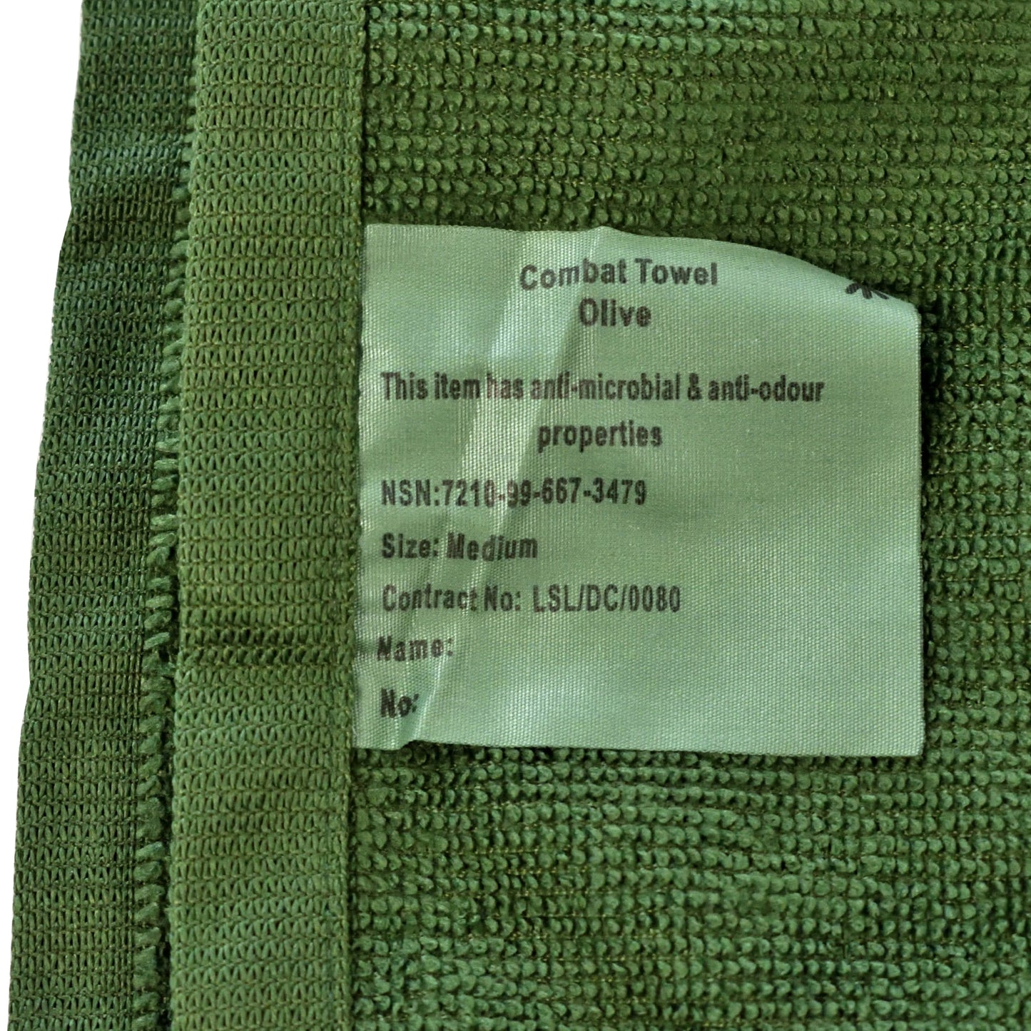 Close-up of towel fabric texture in Olive showing fleece material.