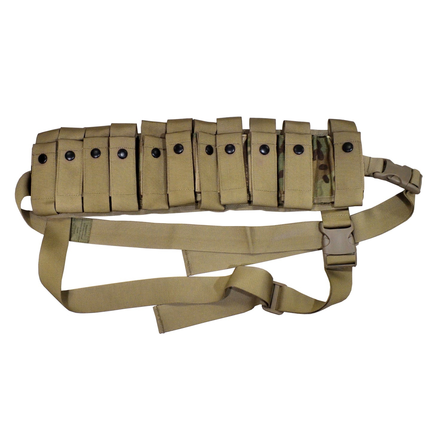 Front view of British Army Multipouch Bandolier Belt in MTP camouflage.