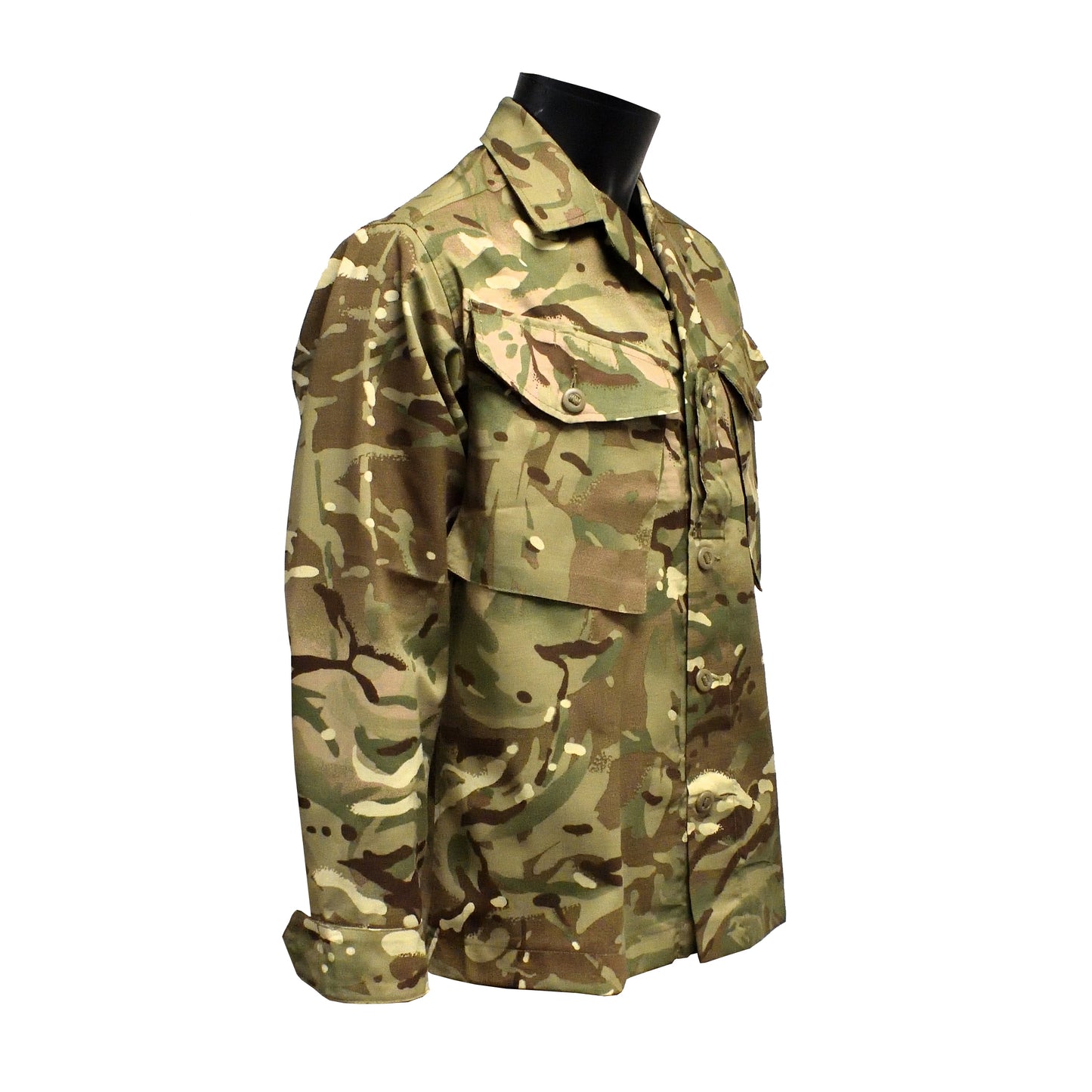 Right-angled front view of British Army Barrack Shirt in Multi-Terrain Pattern, built for rugged wear.