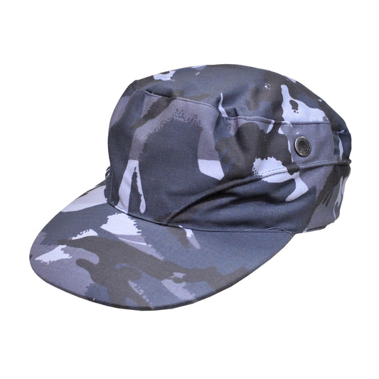 Front view of British Army Combat Cap in blue camouflage.