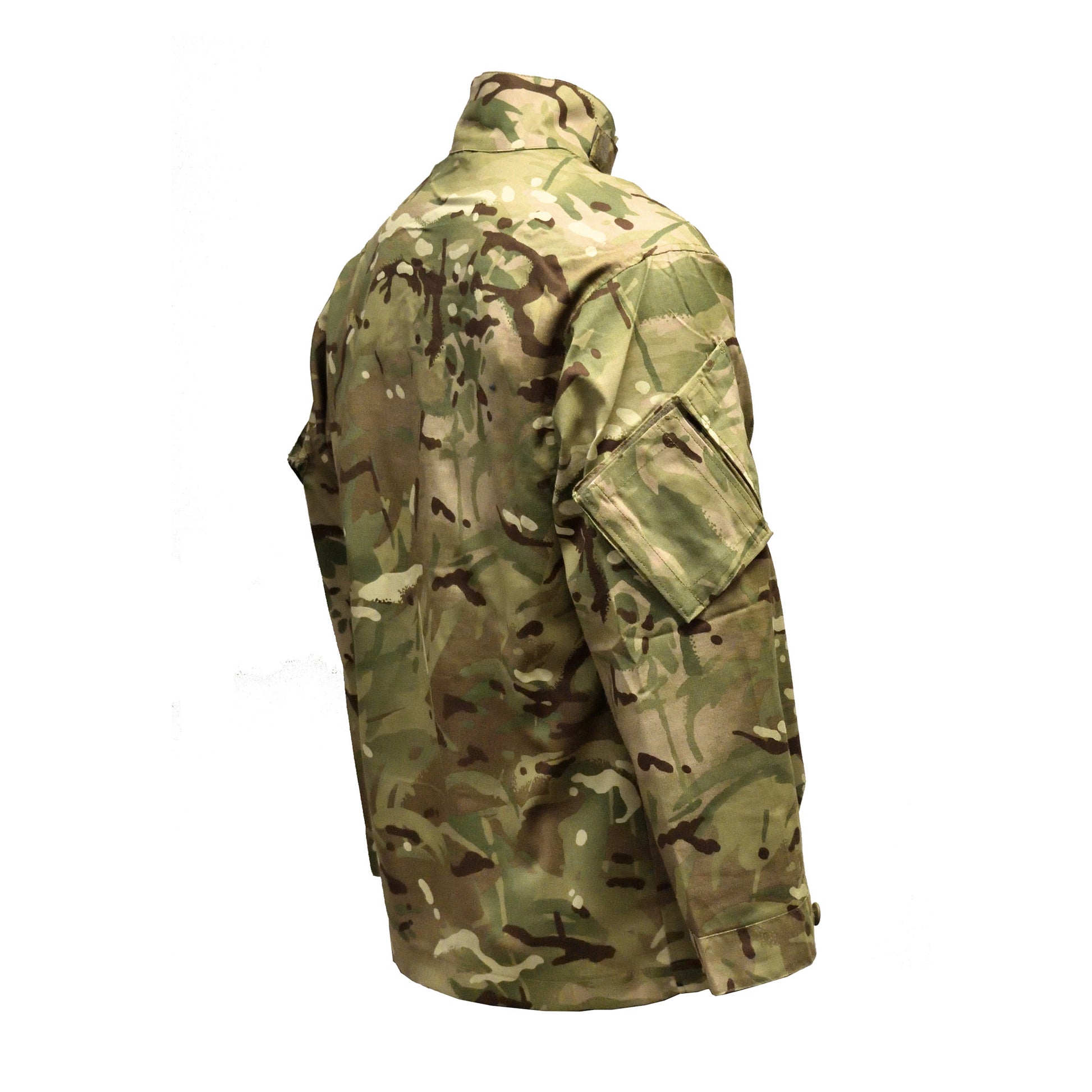 Right-angled rear shot of British Army Warm Weather Combat Jacket "2" in MTP camouflage, optimized for warm weather.