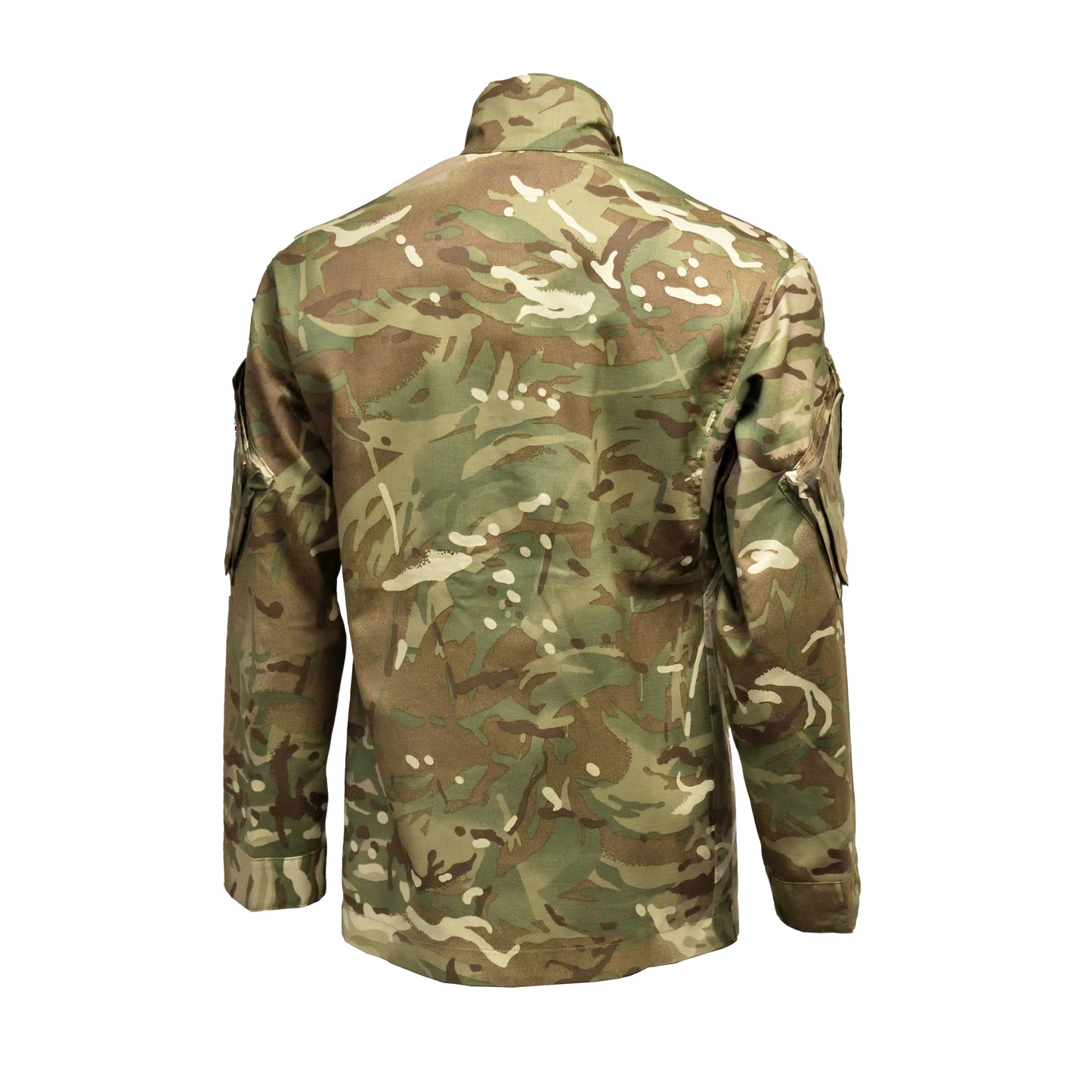 Rear view of British Army Combat Jacket in MTP camouflage with insect-repellent treatment.