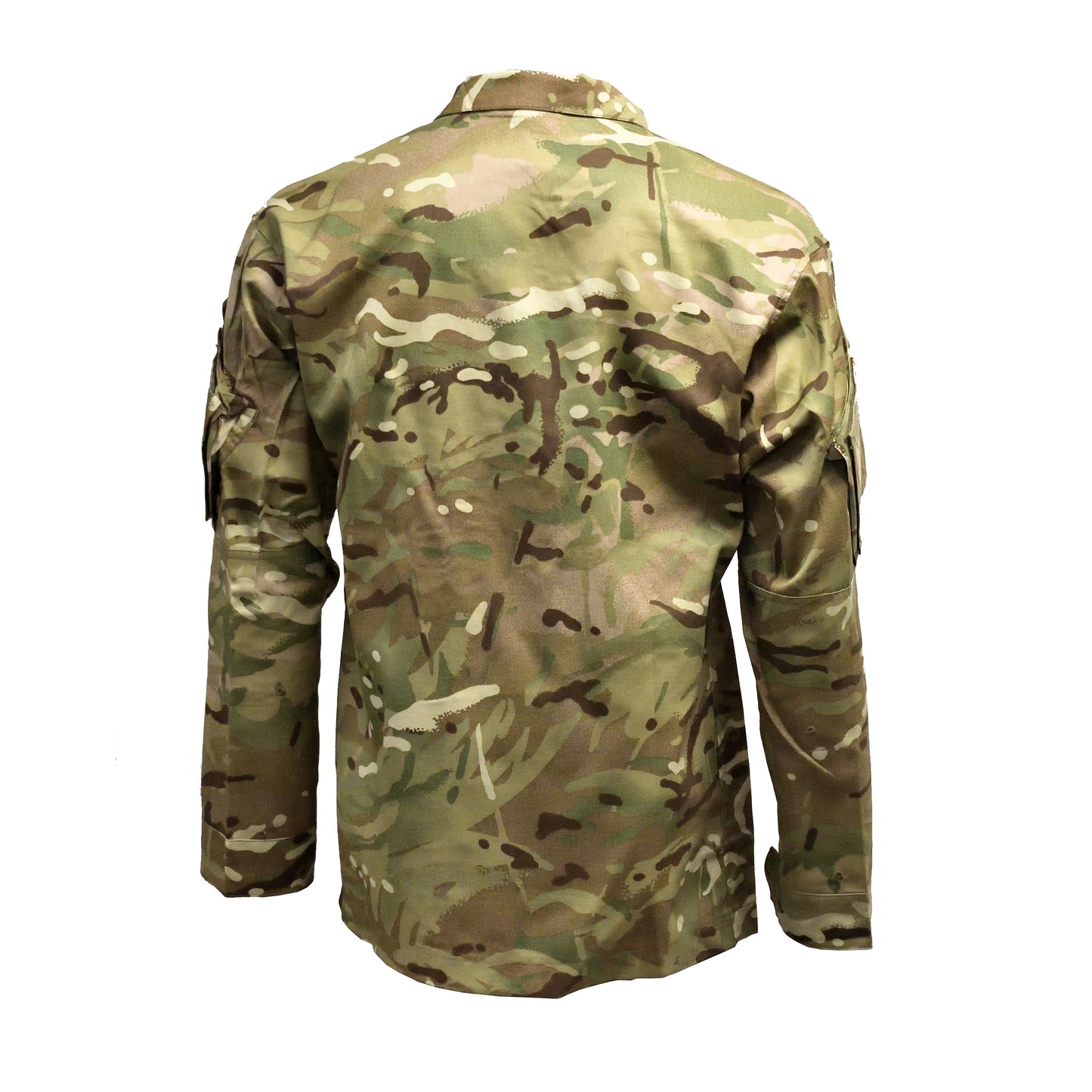 Rear view of British Army Warm Weather Combat Jacket MTP showing full length and cut.