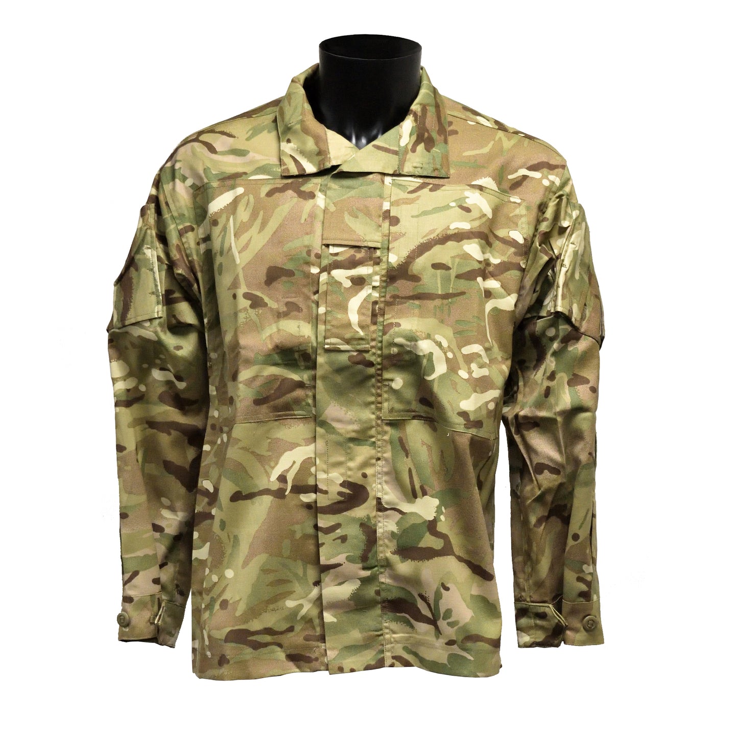 Front view of British Army Warm Weather Combat Jacket in MTP camouflage.