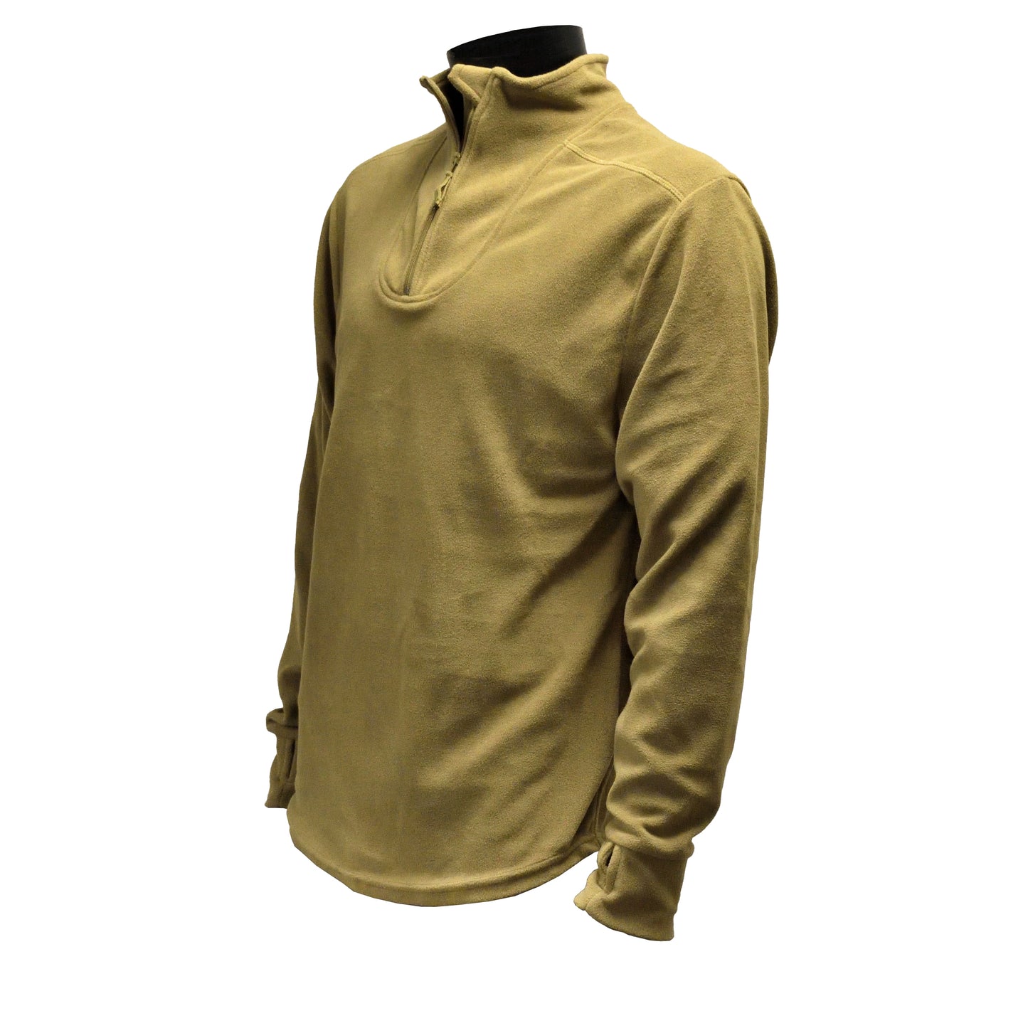 Left-angled front shot of British Army Thermal Combat Undershirt PCS Olive, showing fabric texture.
