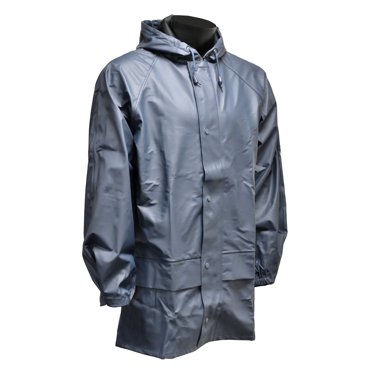 Right-angled front view of Hydra Flex Waterproof Jacket Navy with pockets visible.