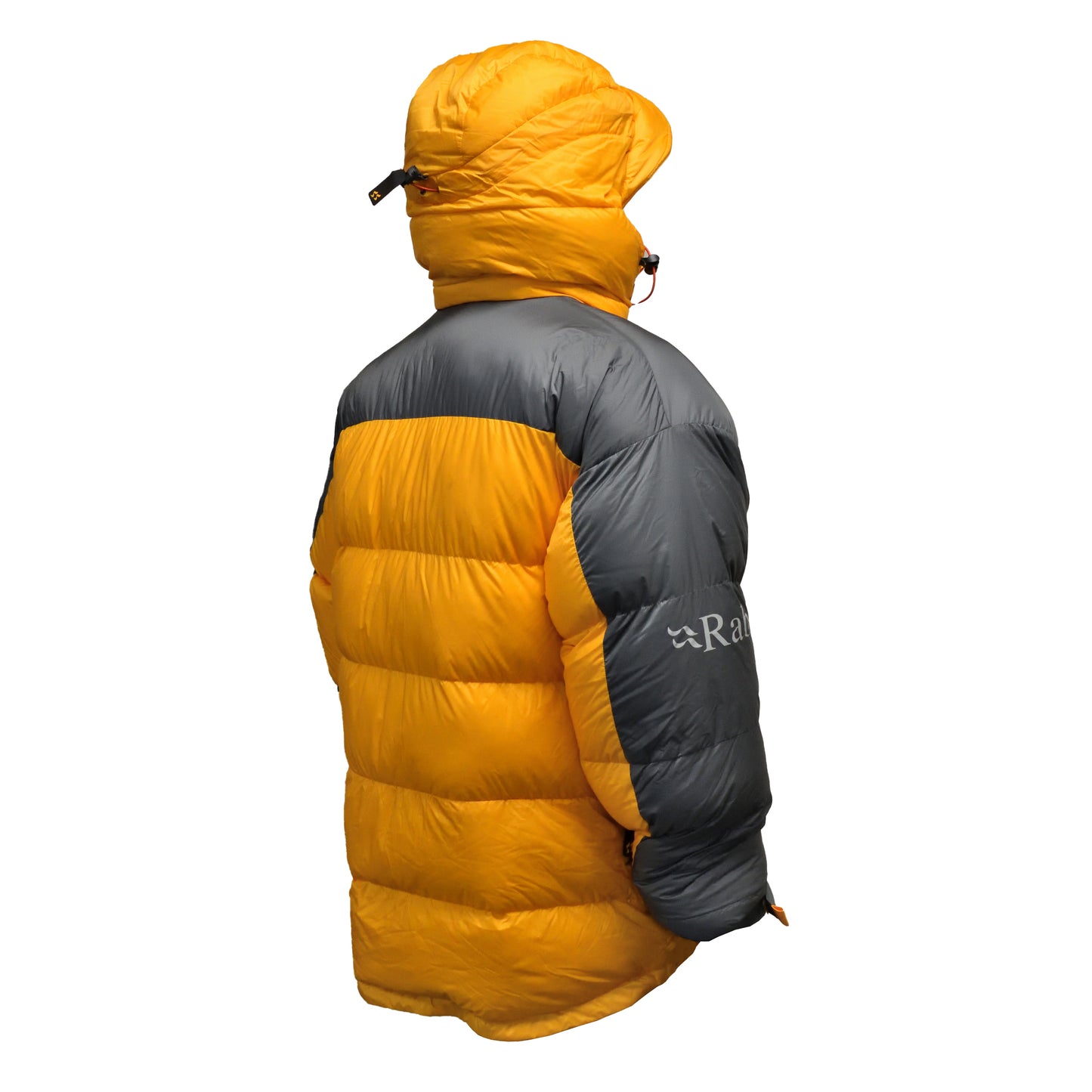 Angled rear right view of RAB Expedition 8000 Jacket highlighting stitching and vents.