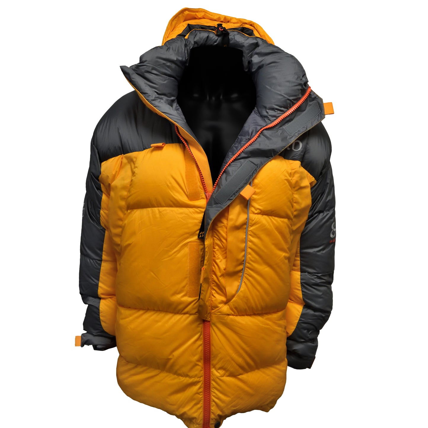View of open chest zipper on RAB Expedition 8000 Jacket.