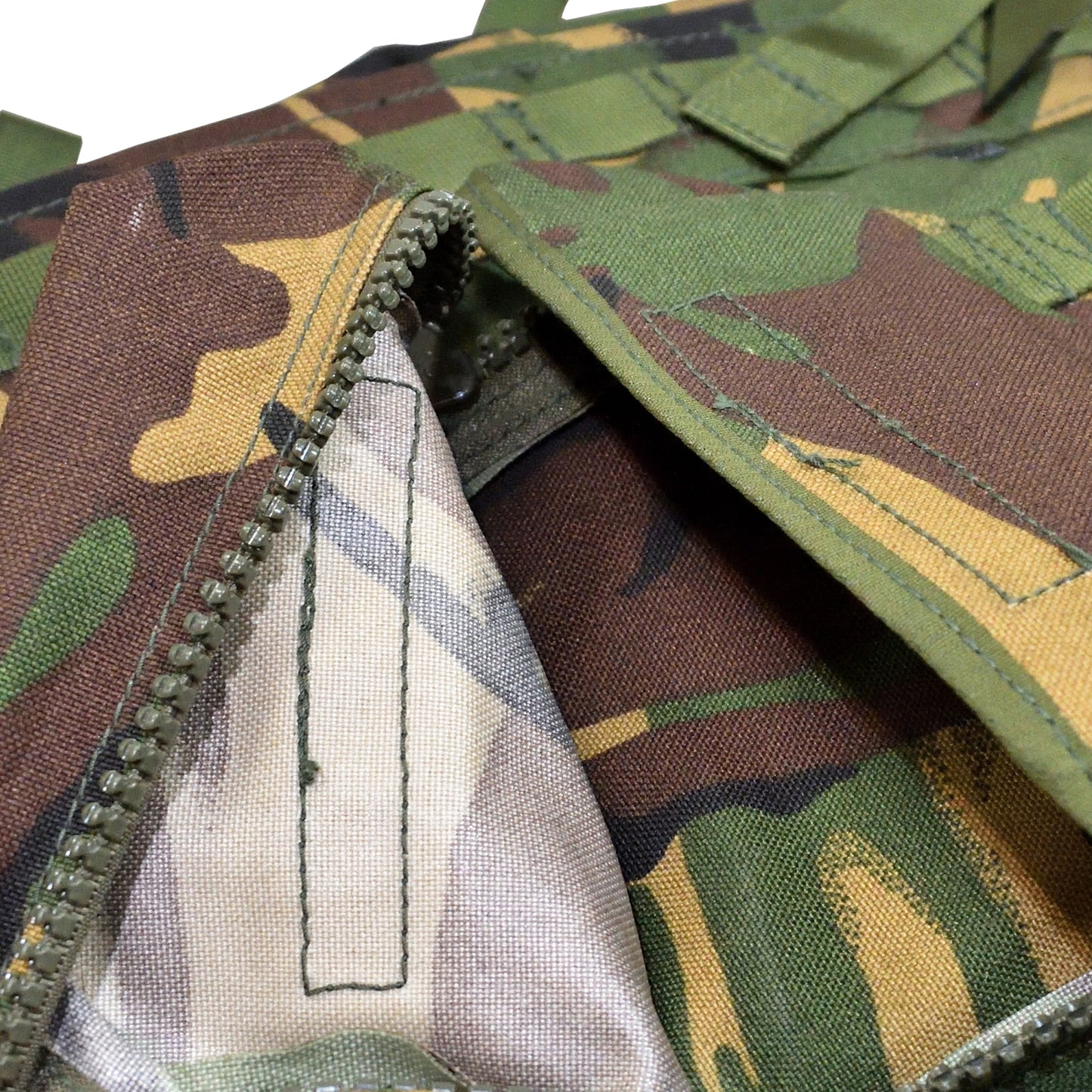 Macro image of British Army Rucksack and Frame (INF) Short Convoluted in DPM IRR camouflage pattern.