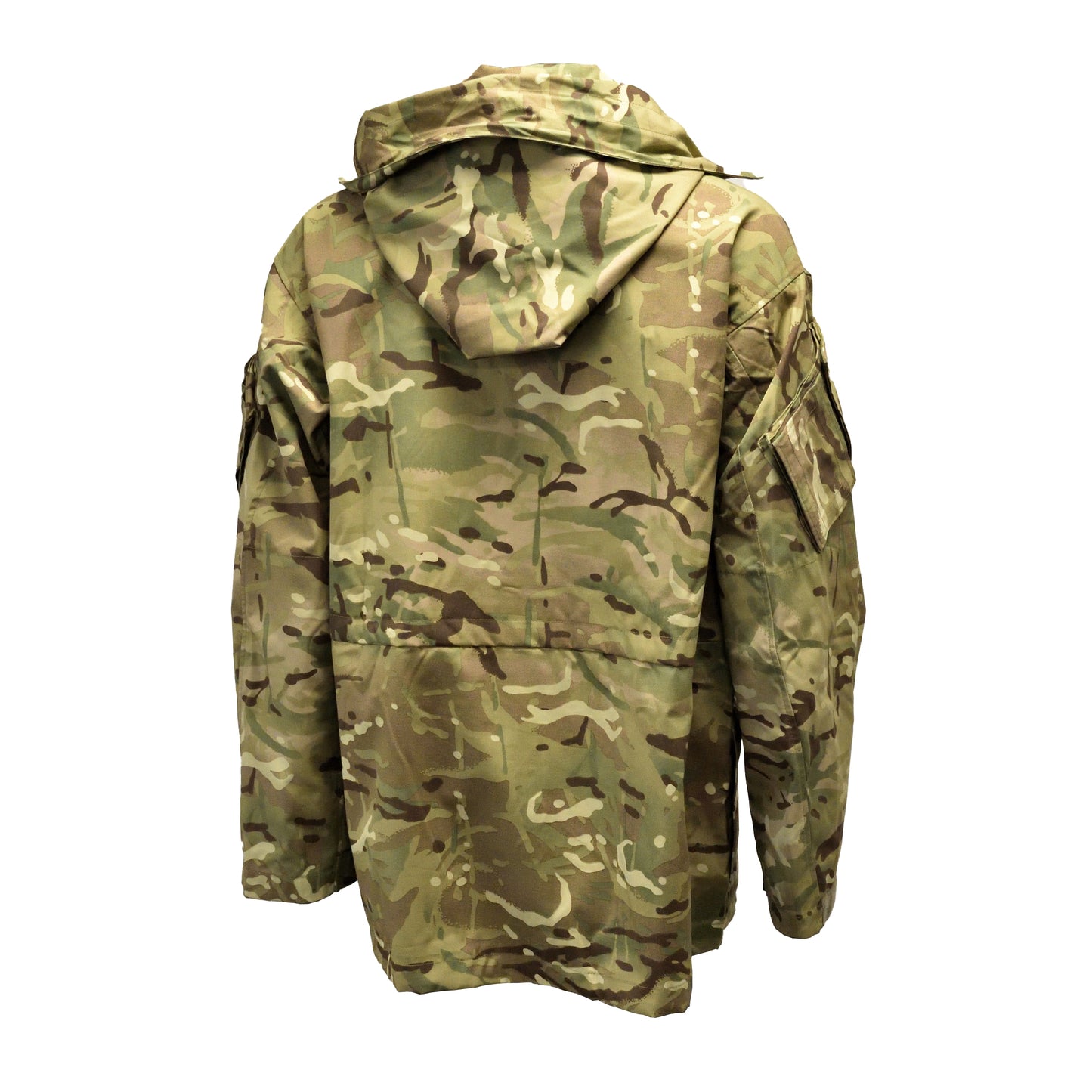 Rear view of British Army Windproof Combat Smock "2" MTP showing full length and cut.