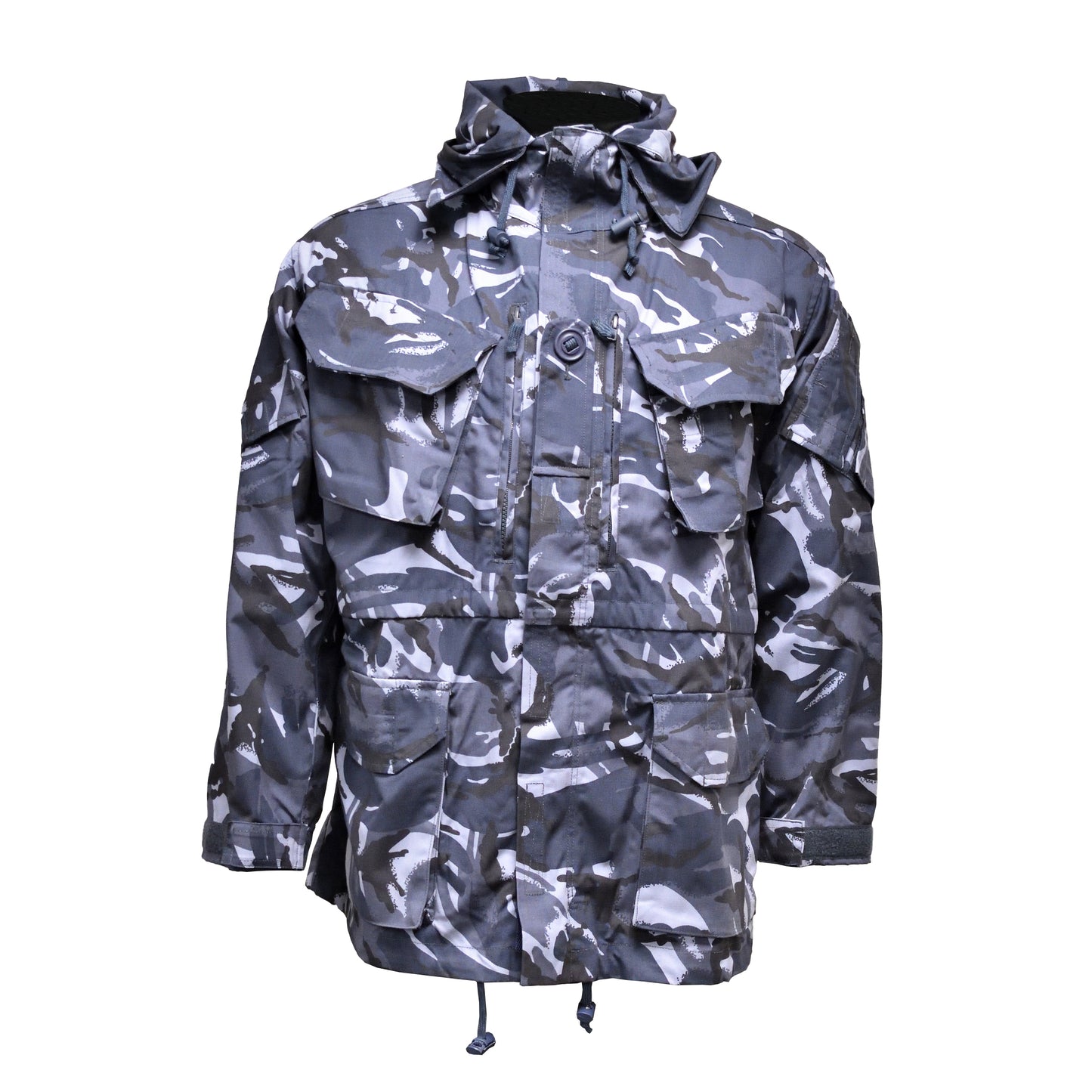 Front view of British Army Windproof Combat Smock in blue camouflage.