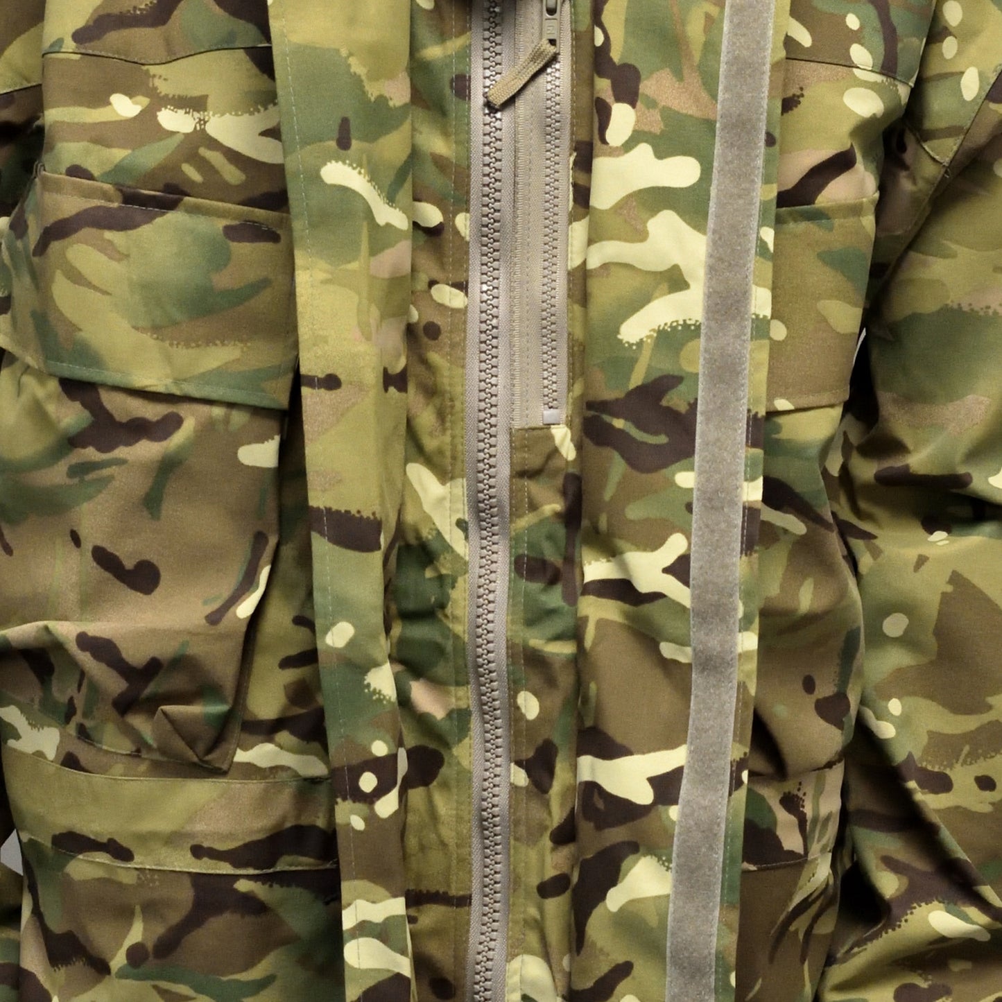 Close-up of zipper and zip cover on Petroleum Protective MVP Smock.
