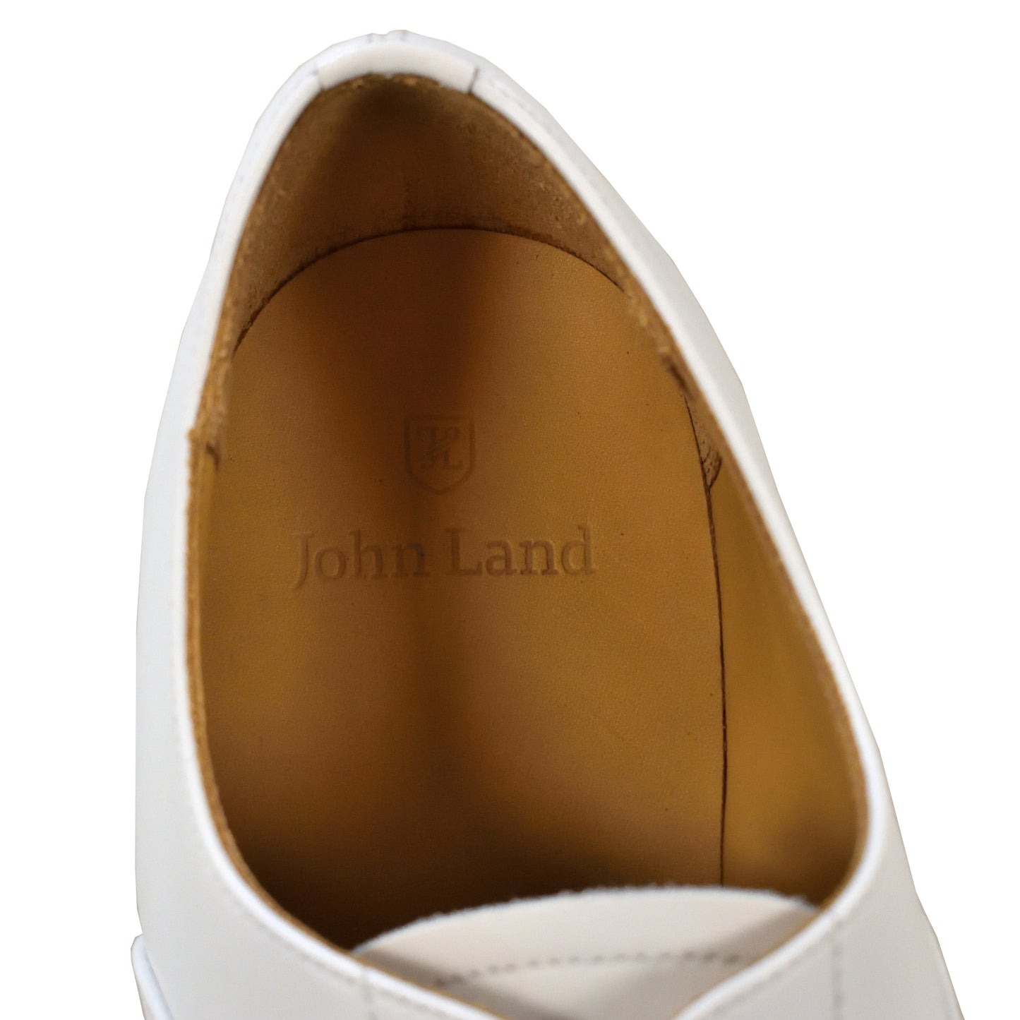 Close-up of fabric texture and interior on white John Land Tropical Shoes.