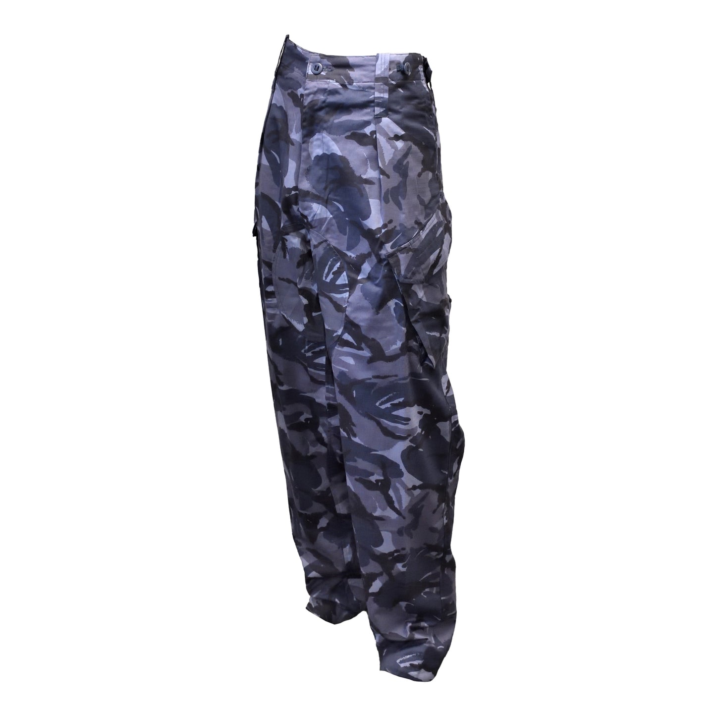 Angled front left view of Insect Repellent Combat Trousers Blue Camo.