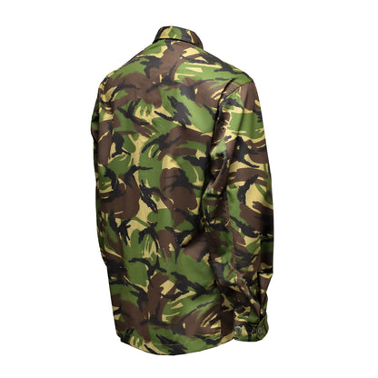 Angled rear right view of British Army Combat Jacket with camouflage pattern.