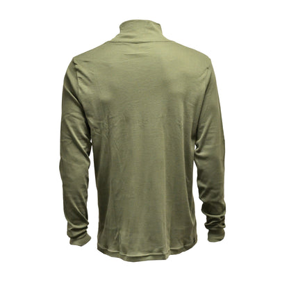 Rear view of British Army Long Sleeve Rollneck Aircrew T-Shirt Olive showing overall fit.