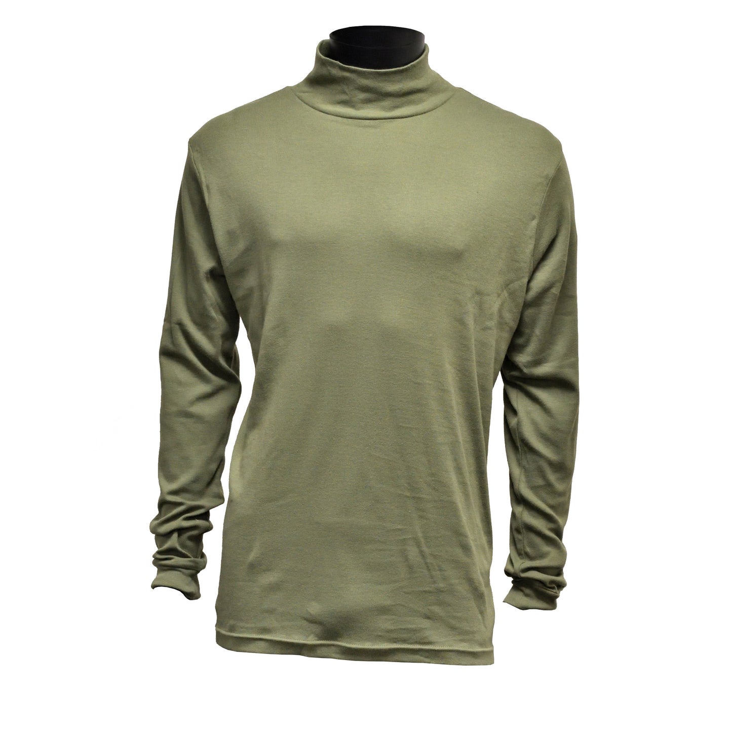 Front view of British Army Long Sleeve Rollneck Aircrew T-Shirt in Olive.