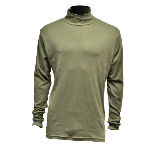 Front view of British Army Long Sleeve Rollneck Aircrew T-Shirt in Olive.
