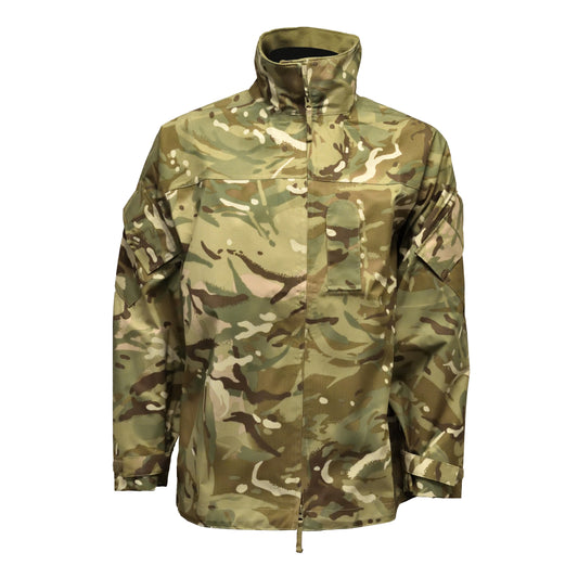 Front view of British Army Lightweight Waterproof MVP Jacket in MTP camouflage.