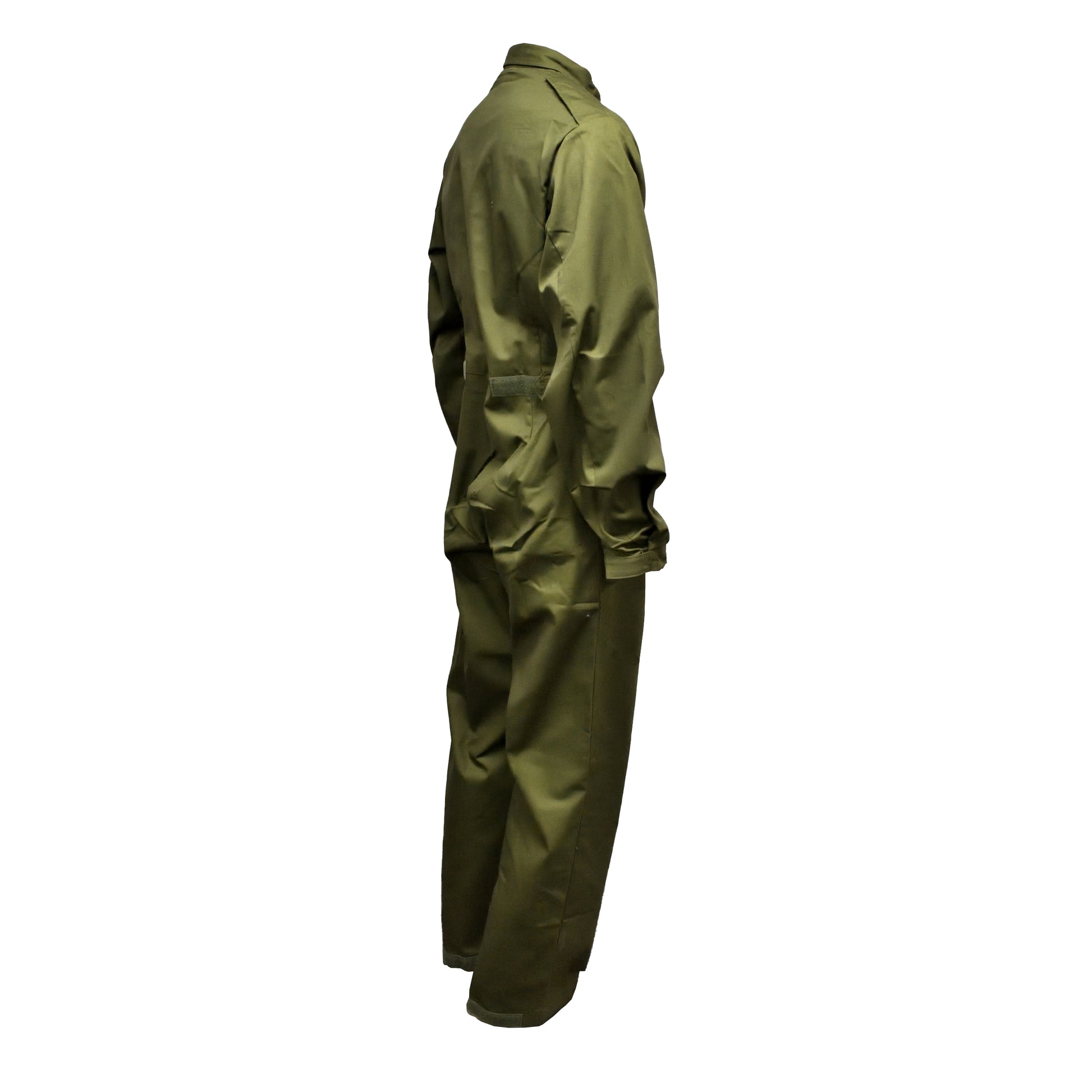 Angled rear right view of British Army Mens Coveralls in Olive tone.