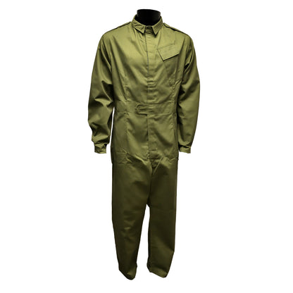 Front view of British Army Mens Coveralls in Olive green with full-length zip.