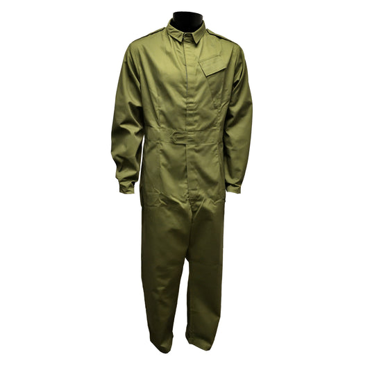 Front view of British Army Mens Coveralls in Olive green with full-length zip.