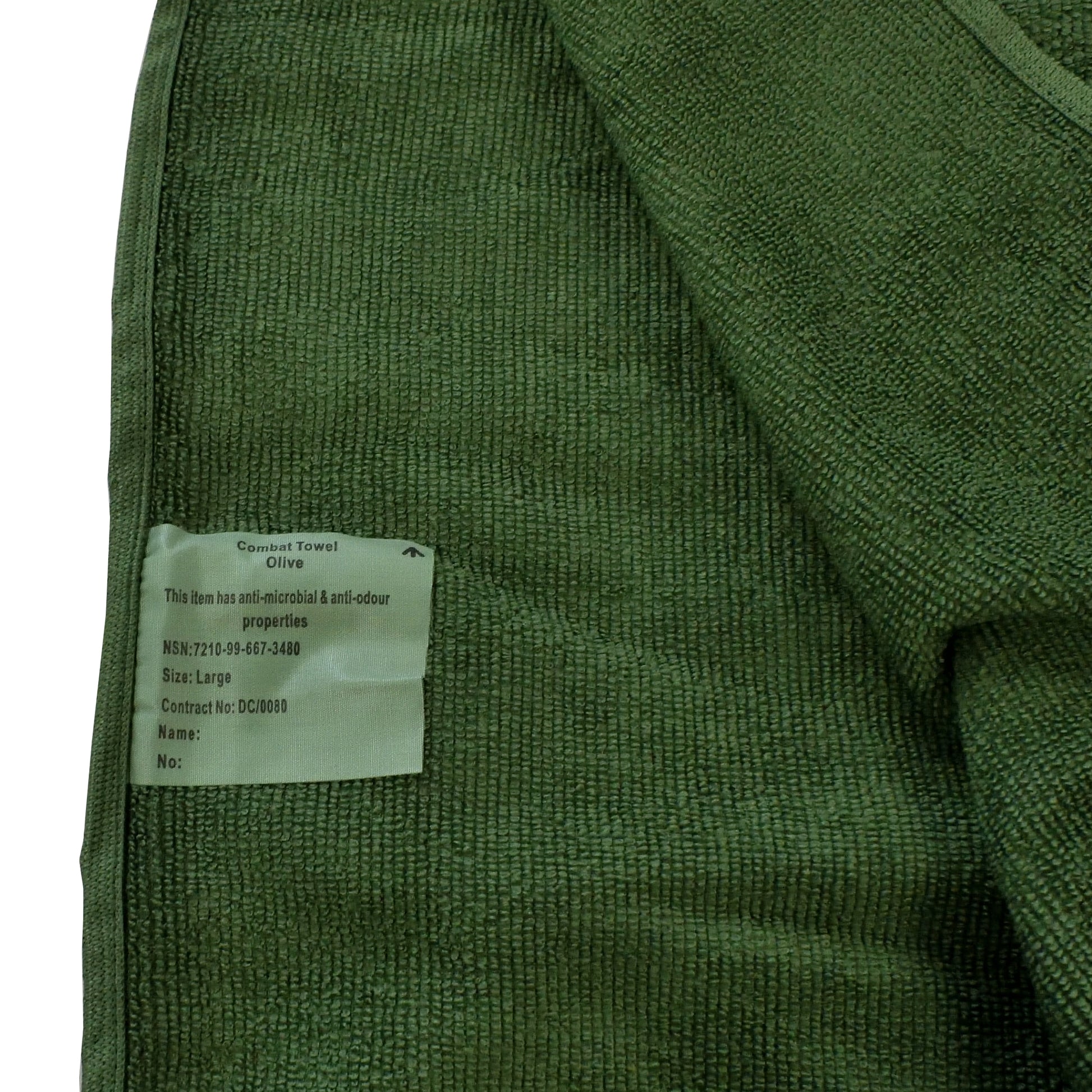British Army Olive Fleece Towel partially folded with soft texture visible.