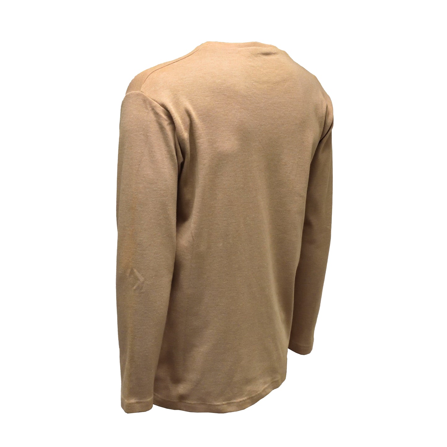 Angled rear left view of Long Sleeve Desert Shirt with straight hemline.