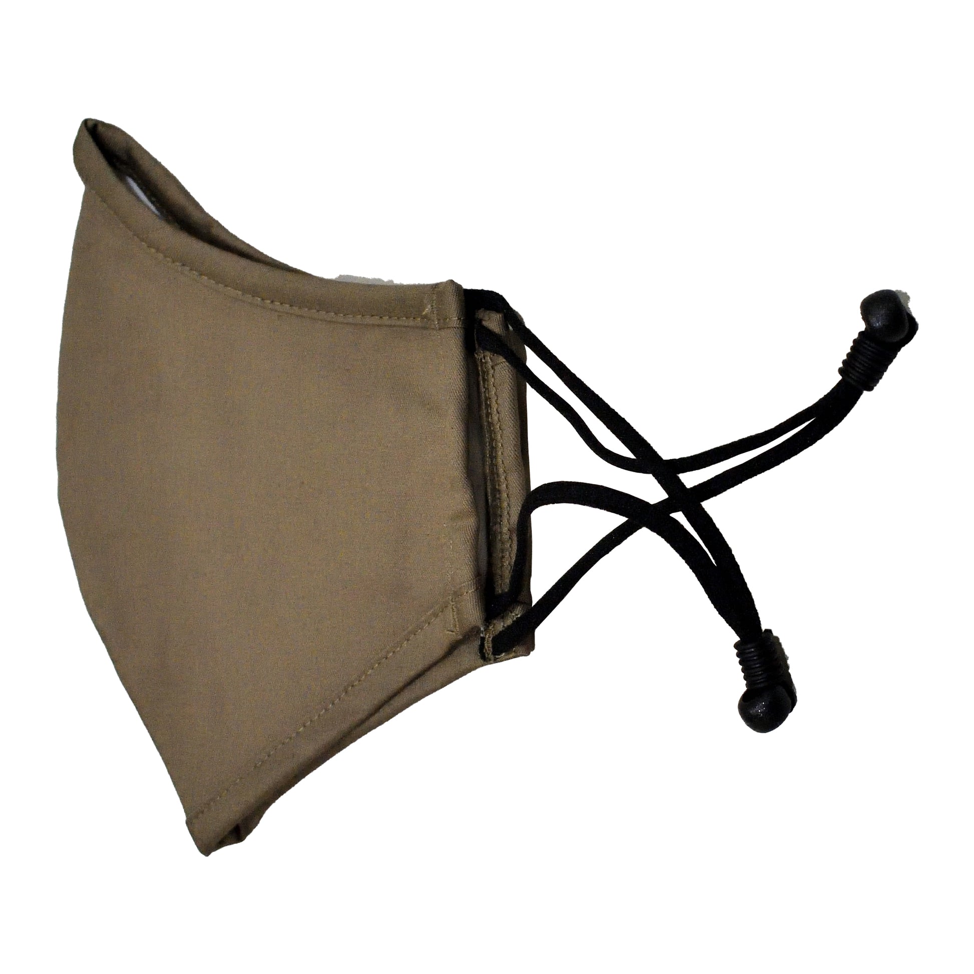Side view of Scimitar Face Mask in tan color, part of 3-pack fluid-repellant set.