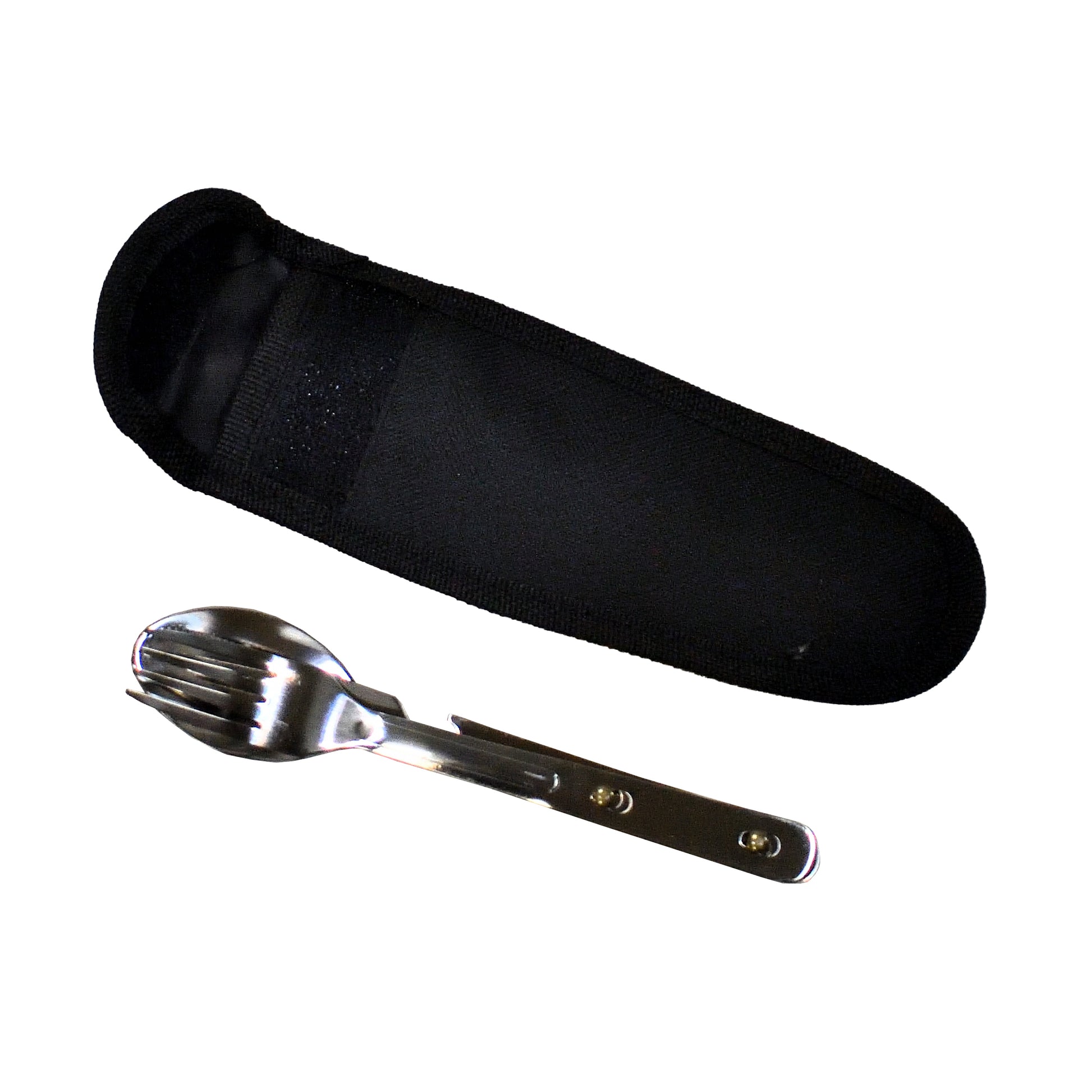 British Army 3 Piece Cutlery Set removed from nylon pouch.