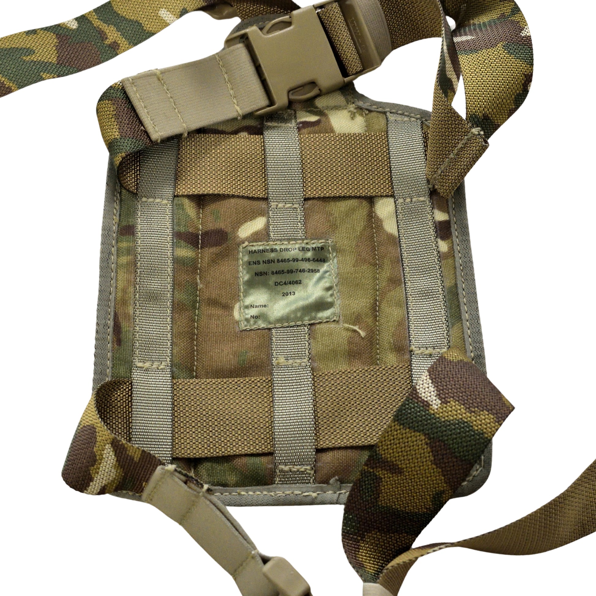 Detailed shot of the MOLLE attachment system on British Army 9mm Holster MTP.