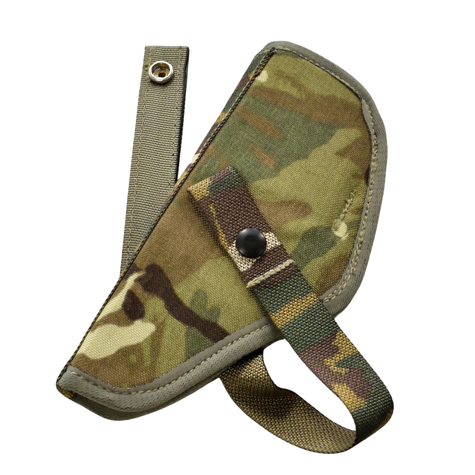 Front view of British Army 9mm Pistol Holster Assembly in MTP camouflage.