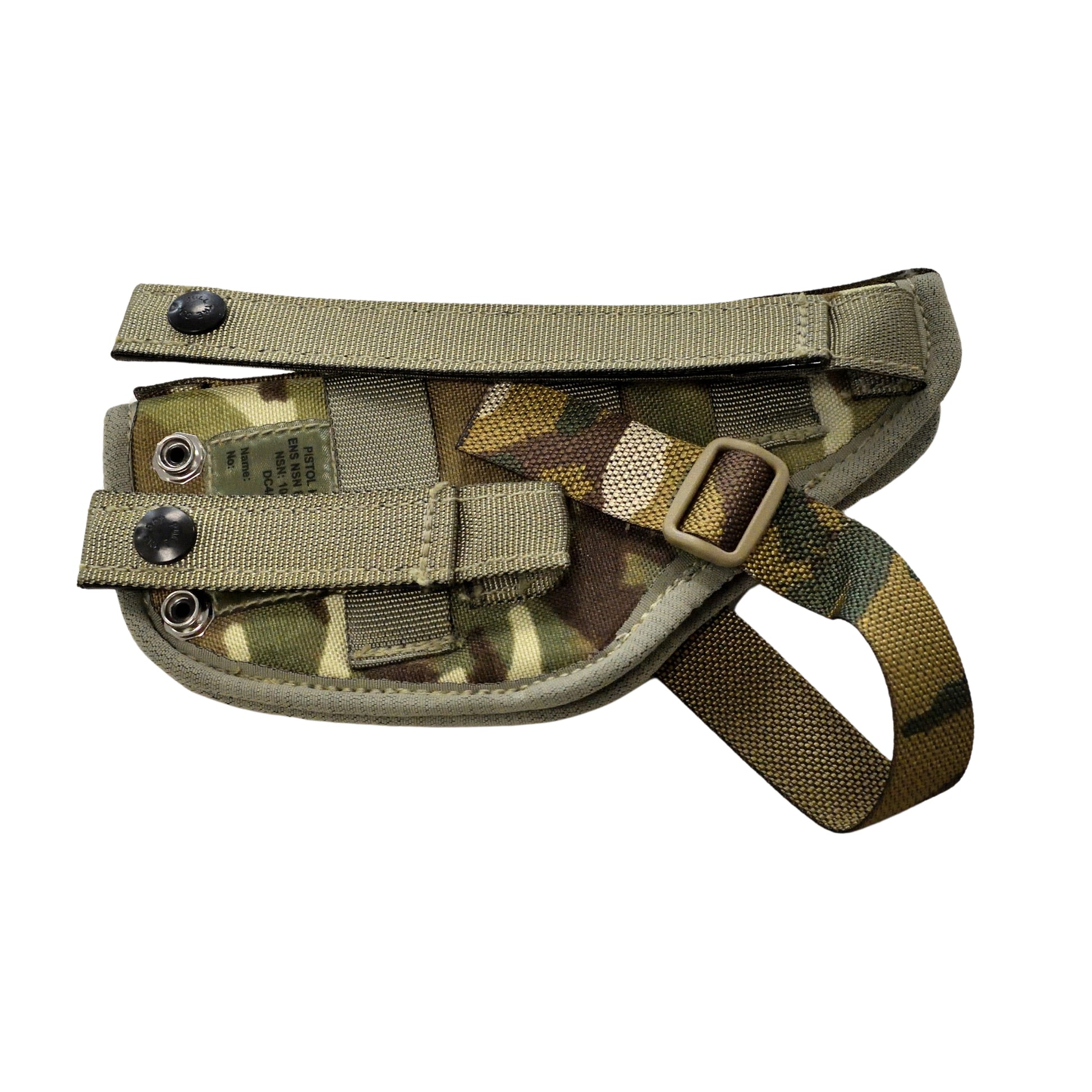 Rear view of British Army 9mm Pistol Holster Assembly MTP showing belt loop attachments.