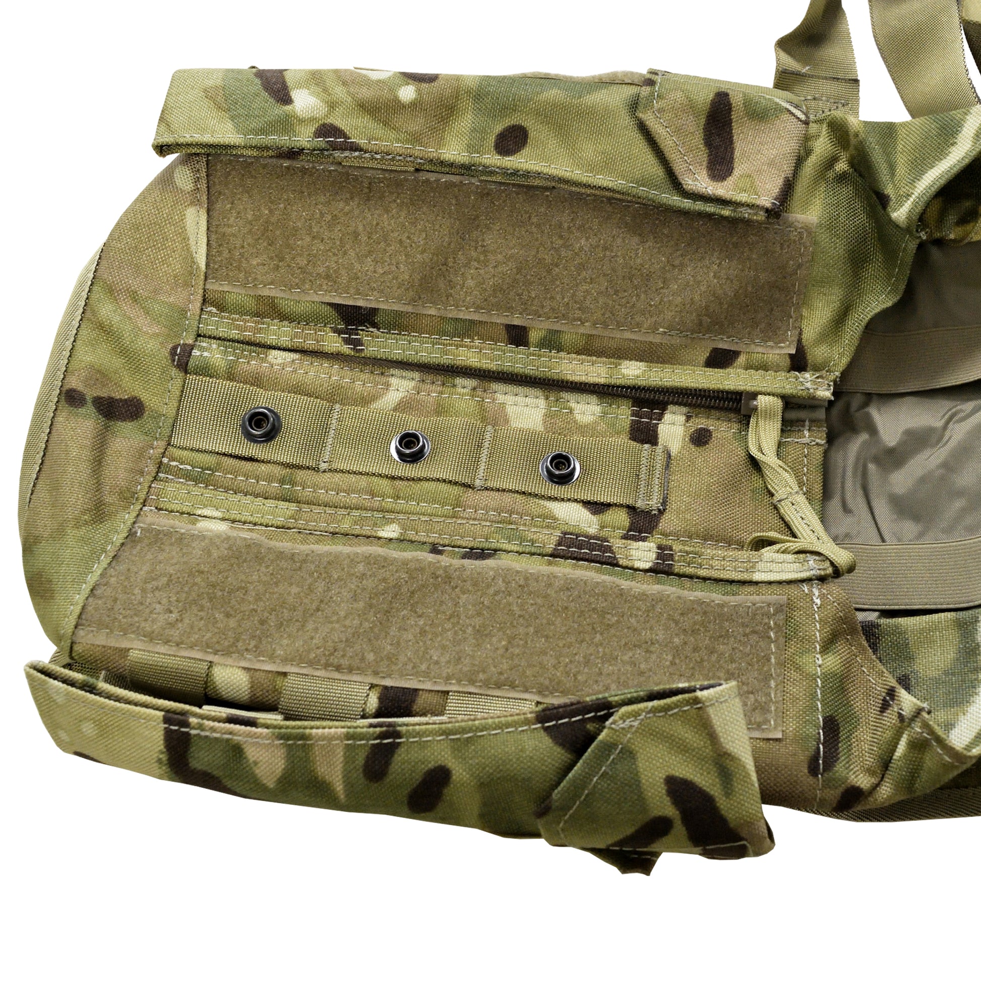 Detailed image of fabric and reinforced stitching on British Army Avon Spare Field Pack MTP.