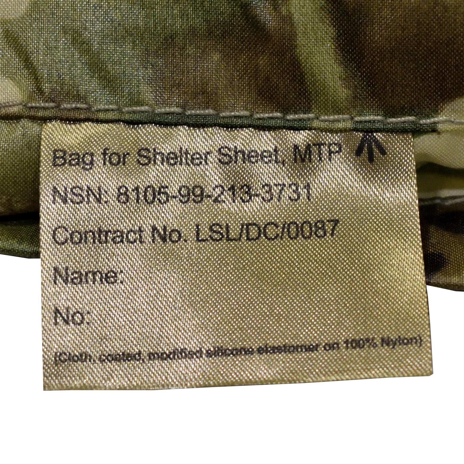 British Army Shelter Sheet Bag MTP showing reinforced seams and edges.