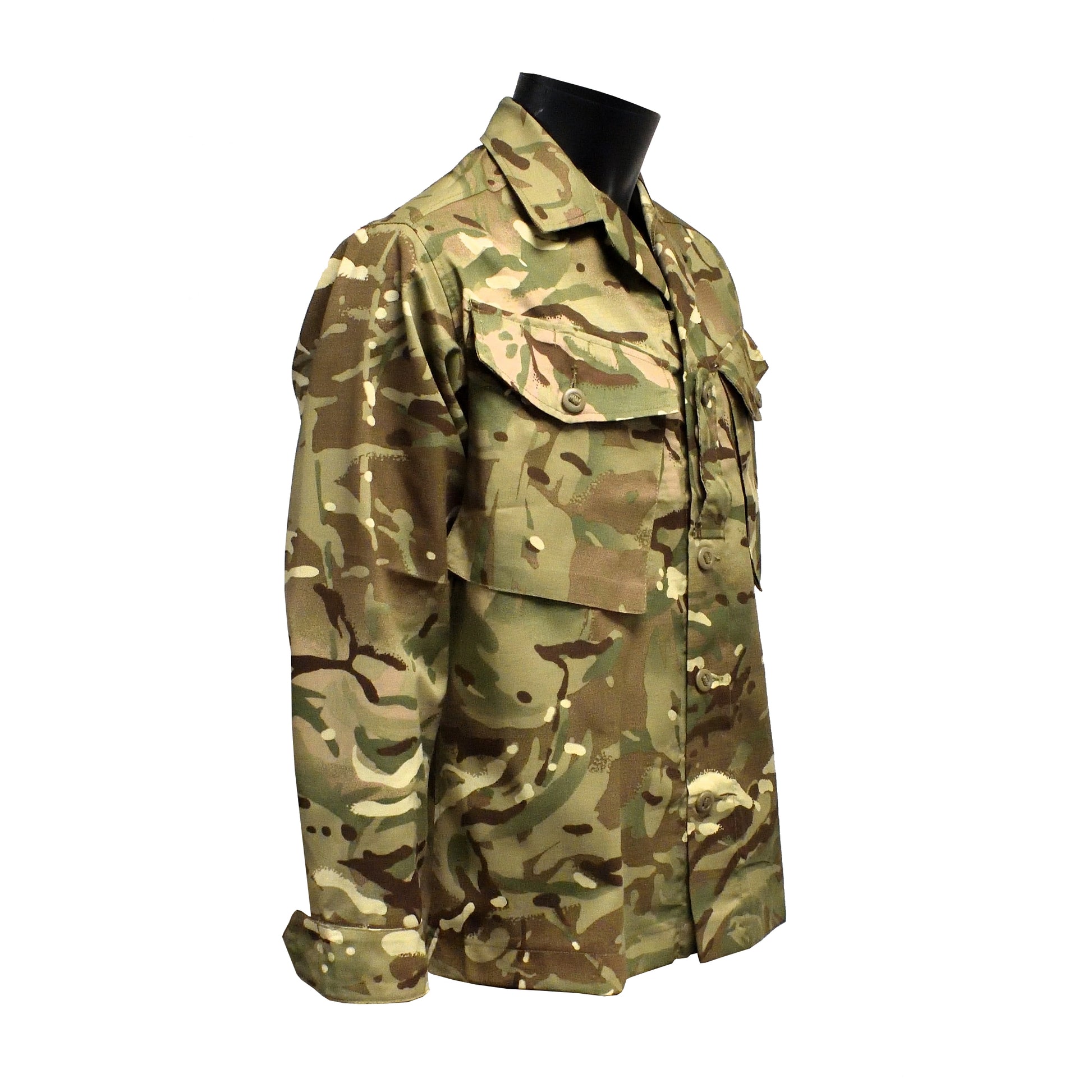 Right-angled front view of British Army Barrack Shirt in Multi-Terrain Pattern, built for rugged wear.