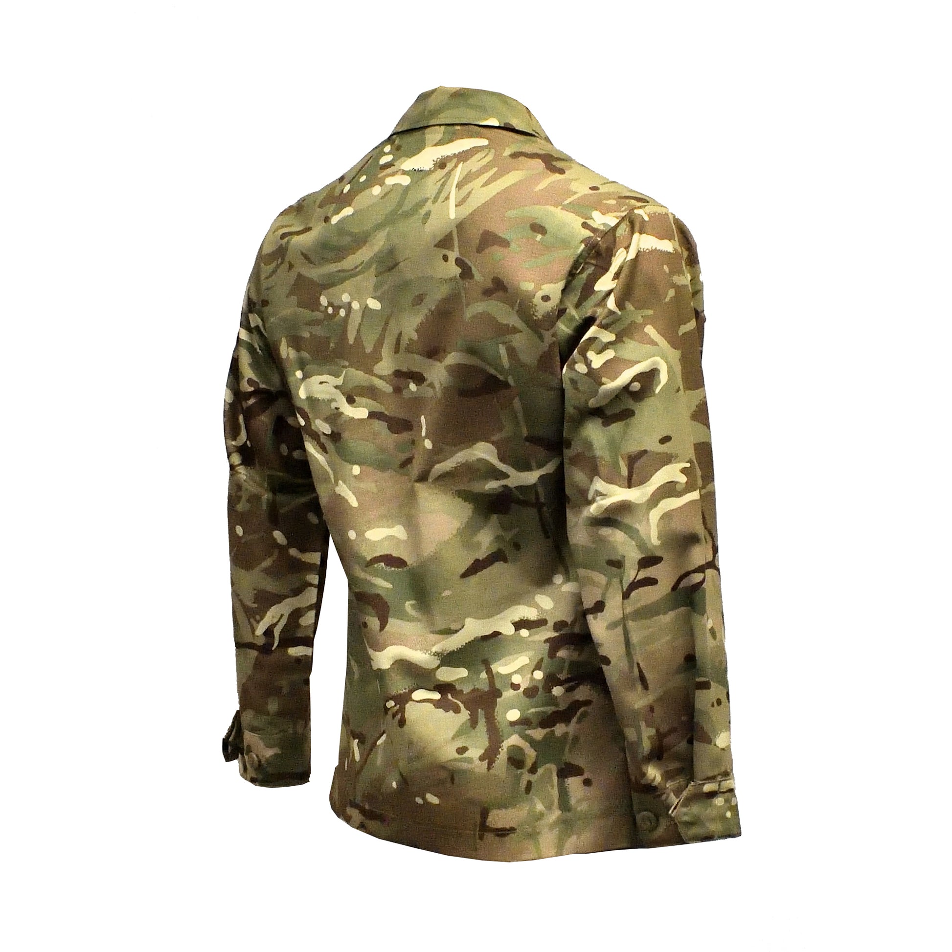 Right-angled rear shot of British Army Barrack Shirt in MTP camo, suitable for tactical use.