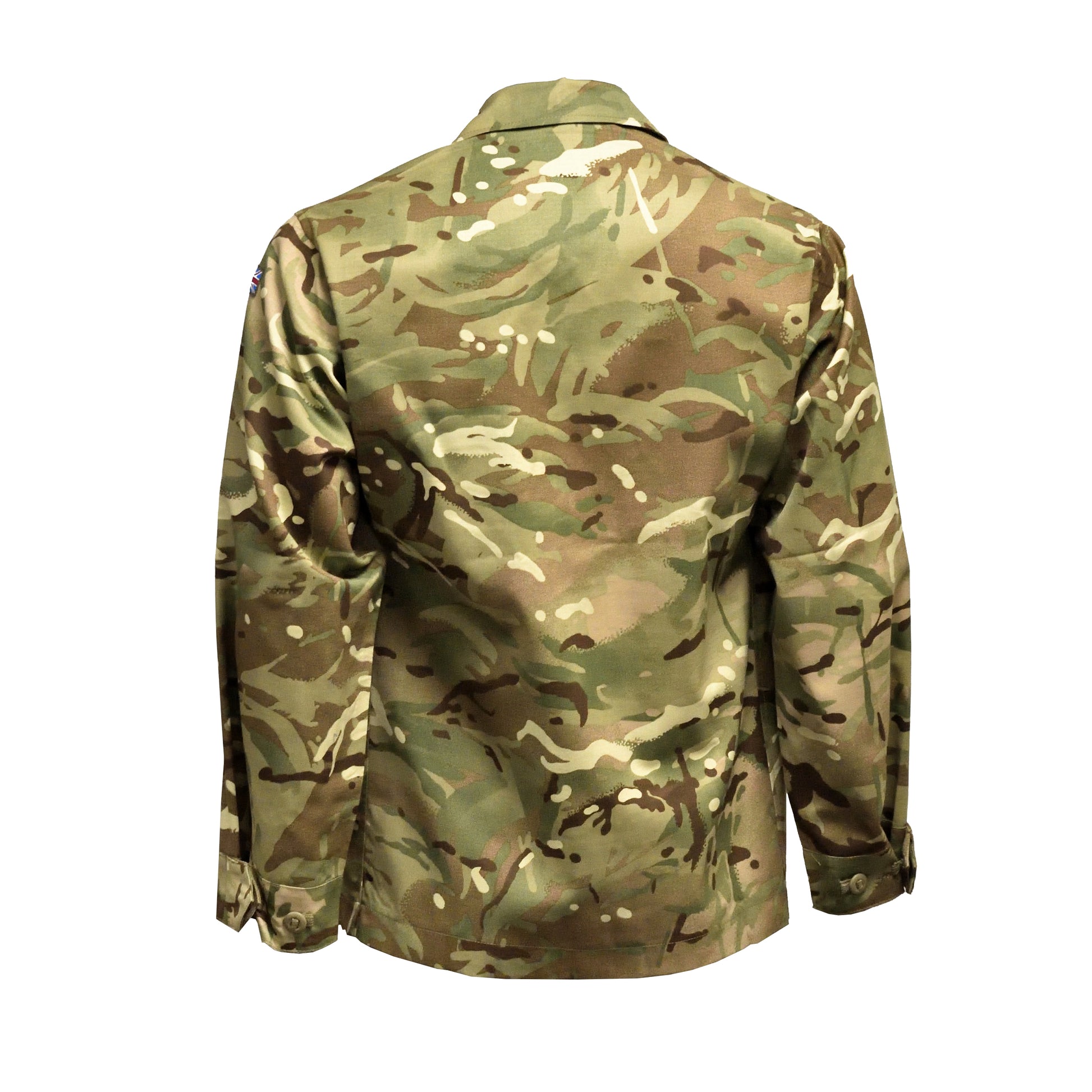Rear view of British Army Barrack Shirt in Multi-Terrain camouflage, designed for fieldwork.