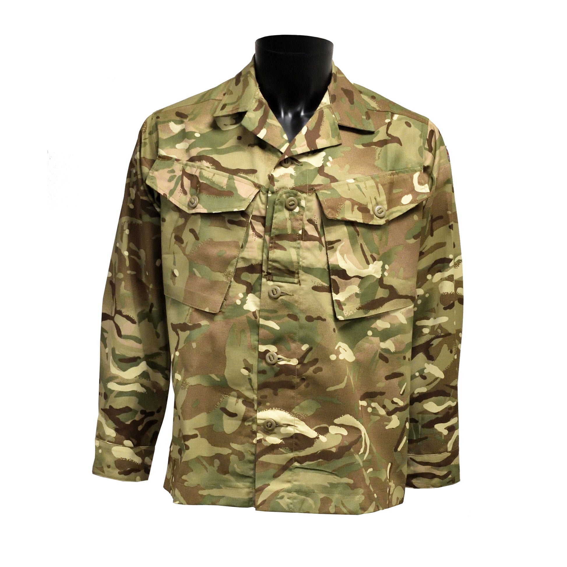 Front view of British Army Barrack Shirt in MTP camouflage, ideal for outdoor and field use.