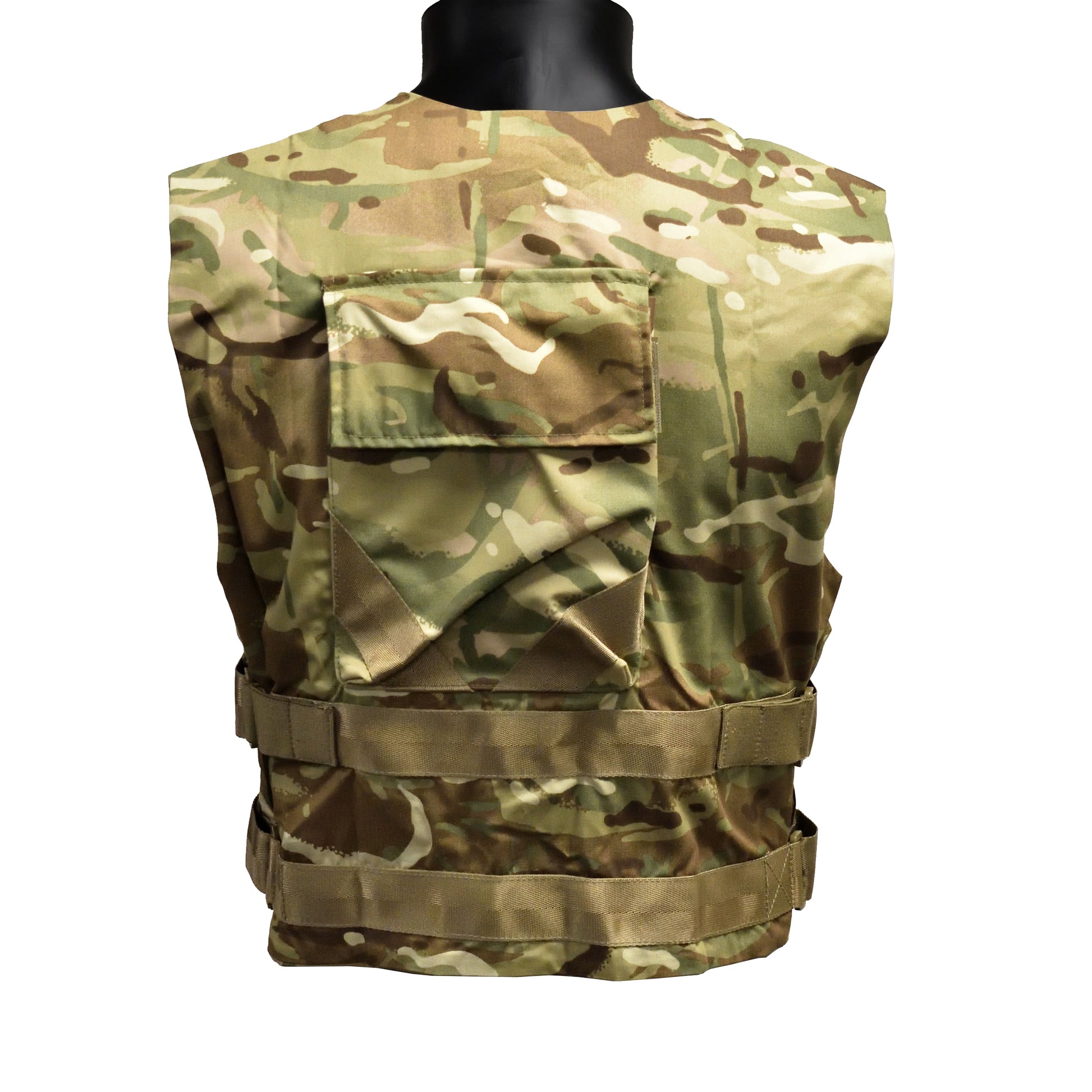 Rear view of British Army ECBA Body Armour Cover ANS IS MTP without filler showing padded areas.