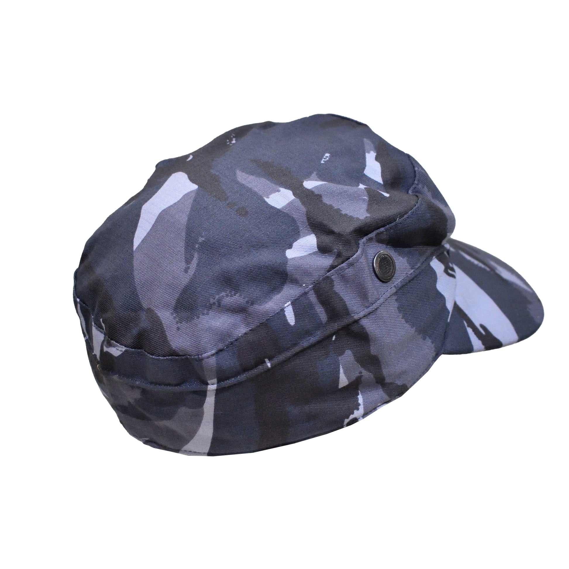 Rear view of British Army Combat Cap Blue Camo with adjustable strap.