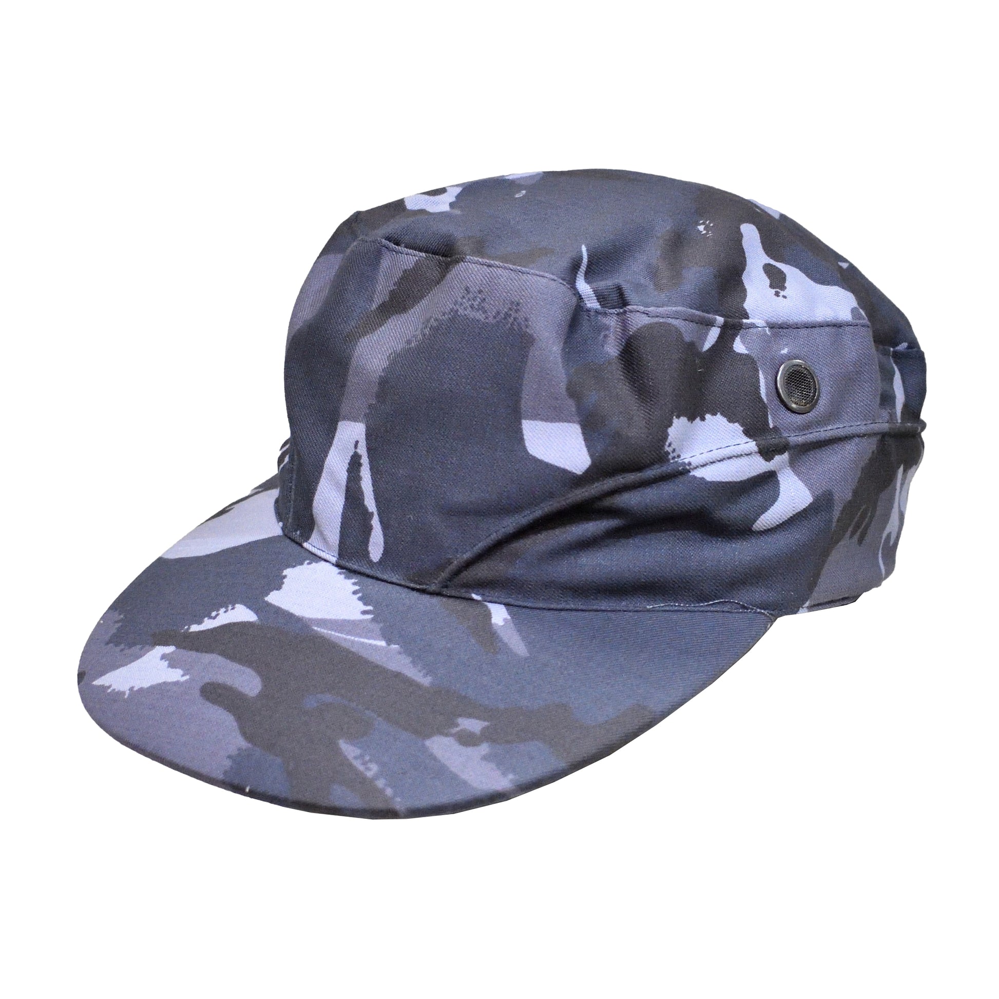 Front view of British Army Combat Cap in blue camouflage.