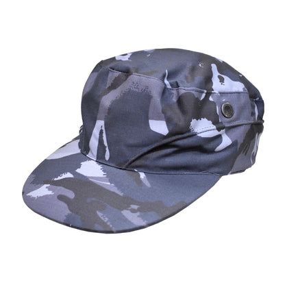 Front view of British Army Combat Cap in blue camouflage.