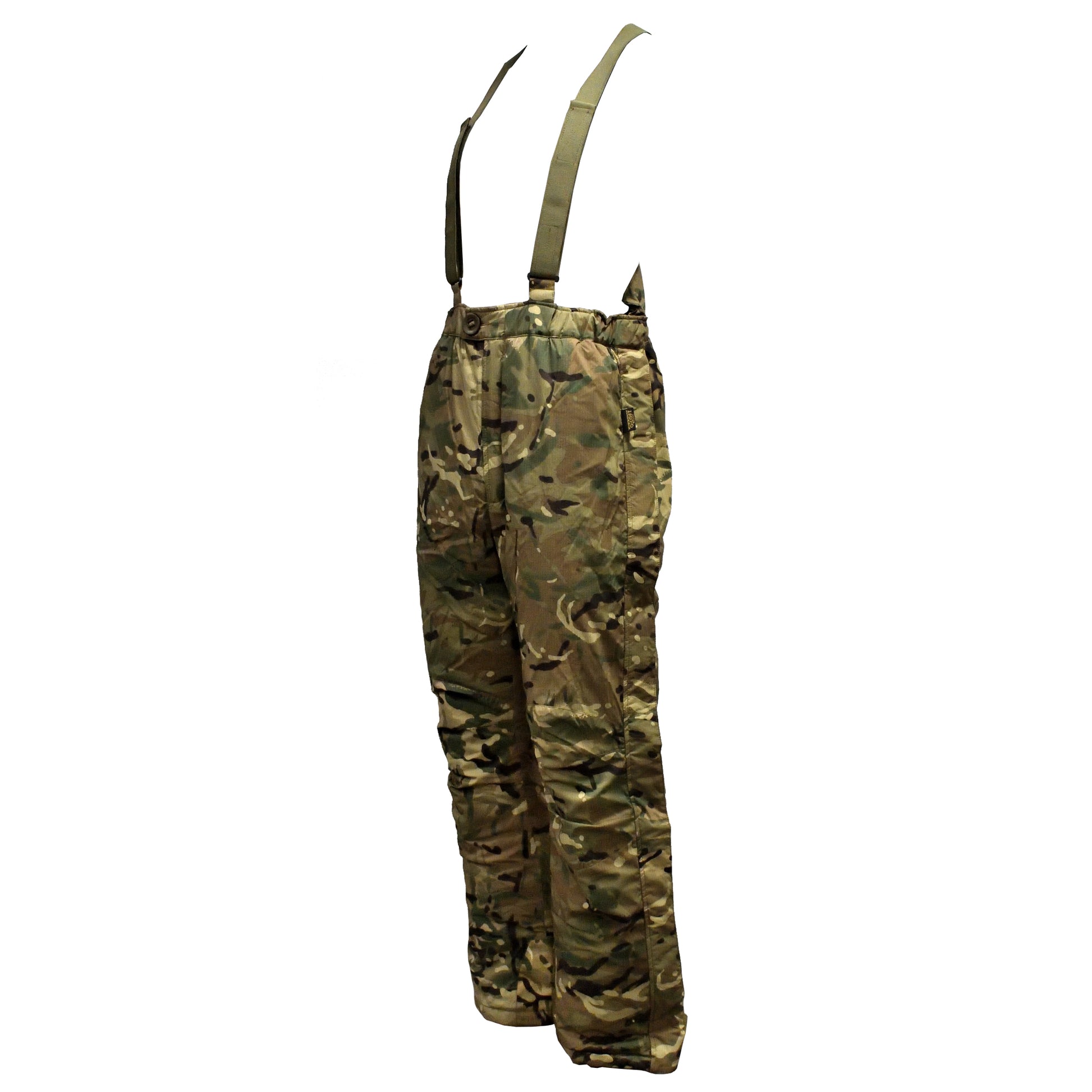 Left-angled front shot of Carinthia ECIG Trousers MTP showing pockets and fabric texture.