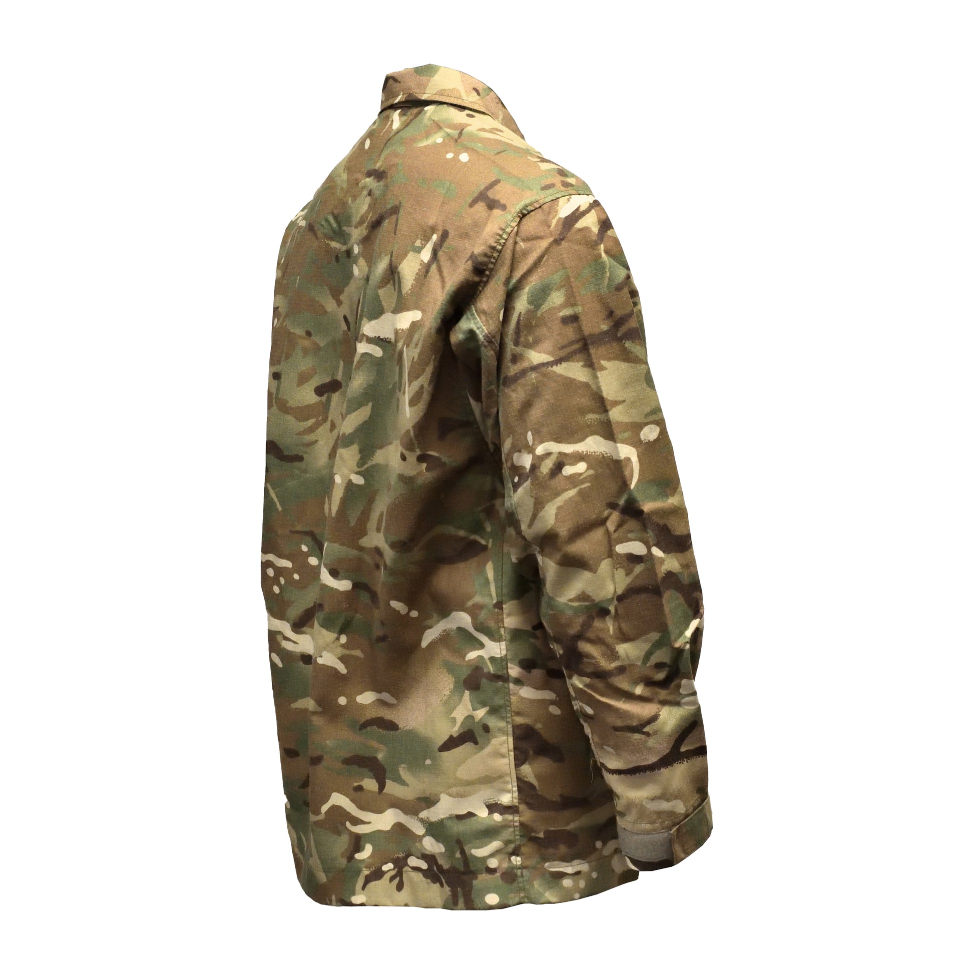 Angled rear right view of British Army Flame Resistant Combat Jacket MTP.