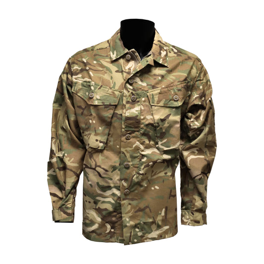 Front view of British Army Flame Resistant Combat Jacket in MTP camouflage.