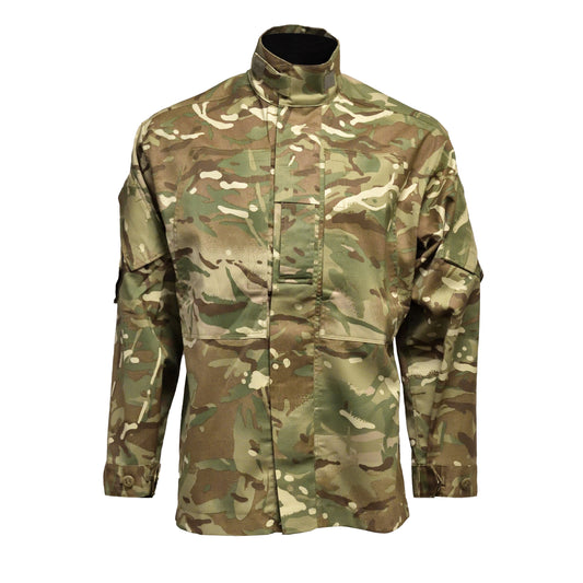 Front view of British Army Insect Repellent Treated Combat Jacket in MTP camouflage, ideal for field use.