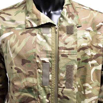 Detailed shot of collar and front zip on British Army Warm Weather Combat Jacket MTP.