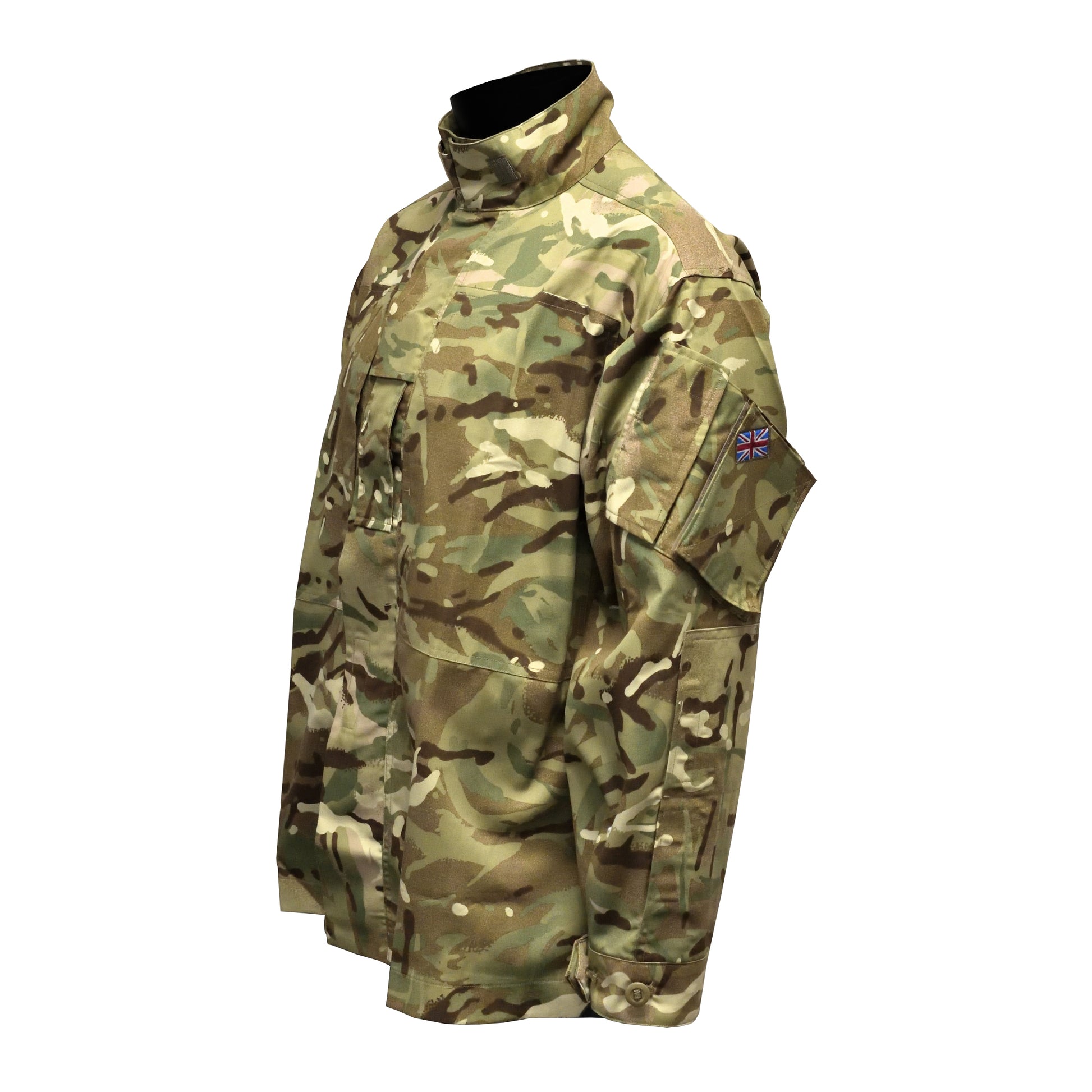 Angled front left view of Temperate Weather Combat Jacket in MTP camouflage.
